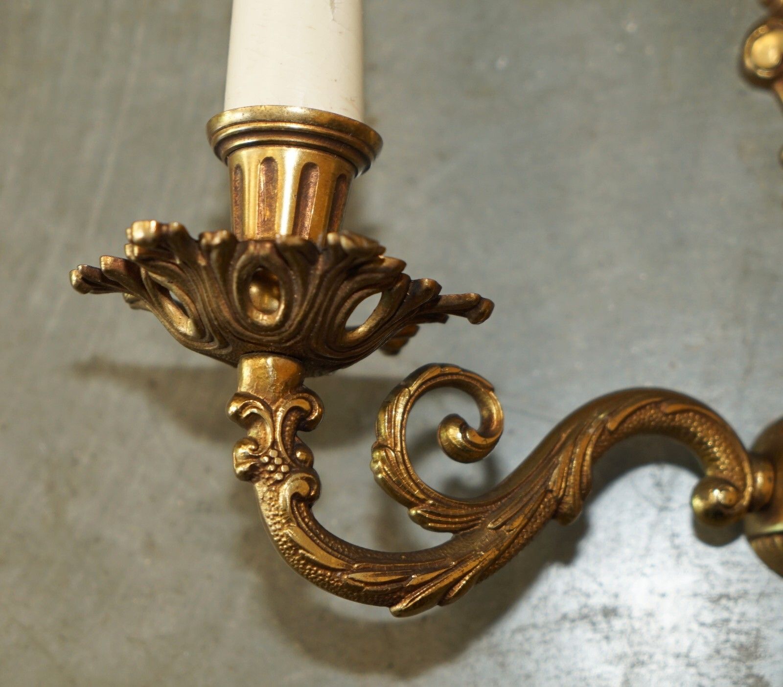 Wide Pair Of Stunning Antique French 1920's Bronzed Candle Sconce Wall Lights photo vintage