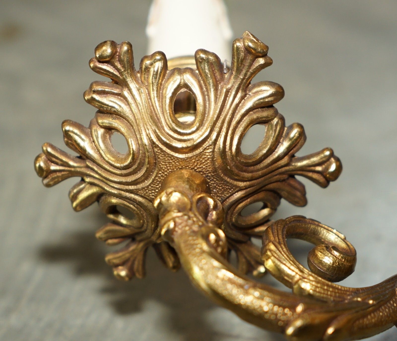 photo furniture Wide Pair Of Stunning Antique French 1920's Bronzed Candle Sconce Wall Lights