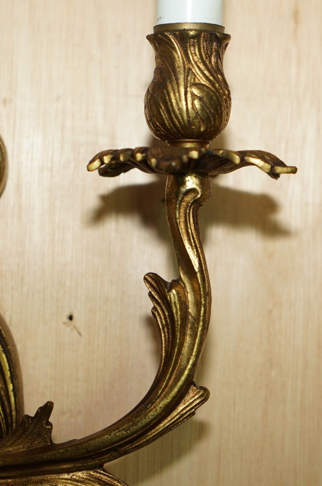 Pair Of Stunning Antique French 1920's Gilt Bronzed Candle Sconce Wall Lights photo 1450.0