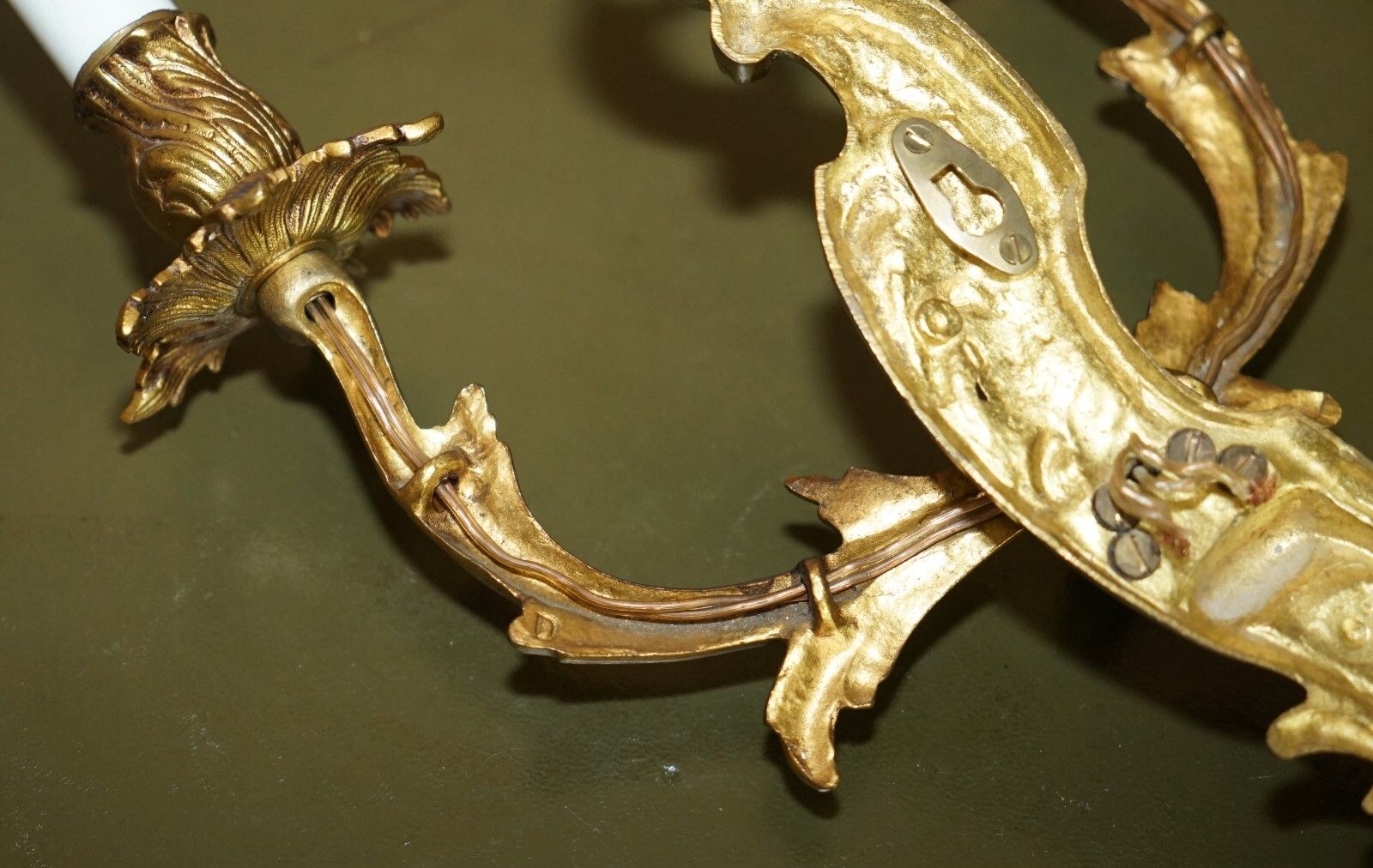 photo for sale Pair Of Stunning Antique French 1920's Gilt Bronzed Candle Sconce Wall Lights