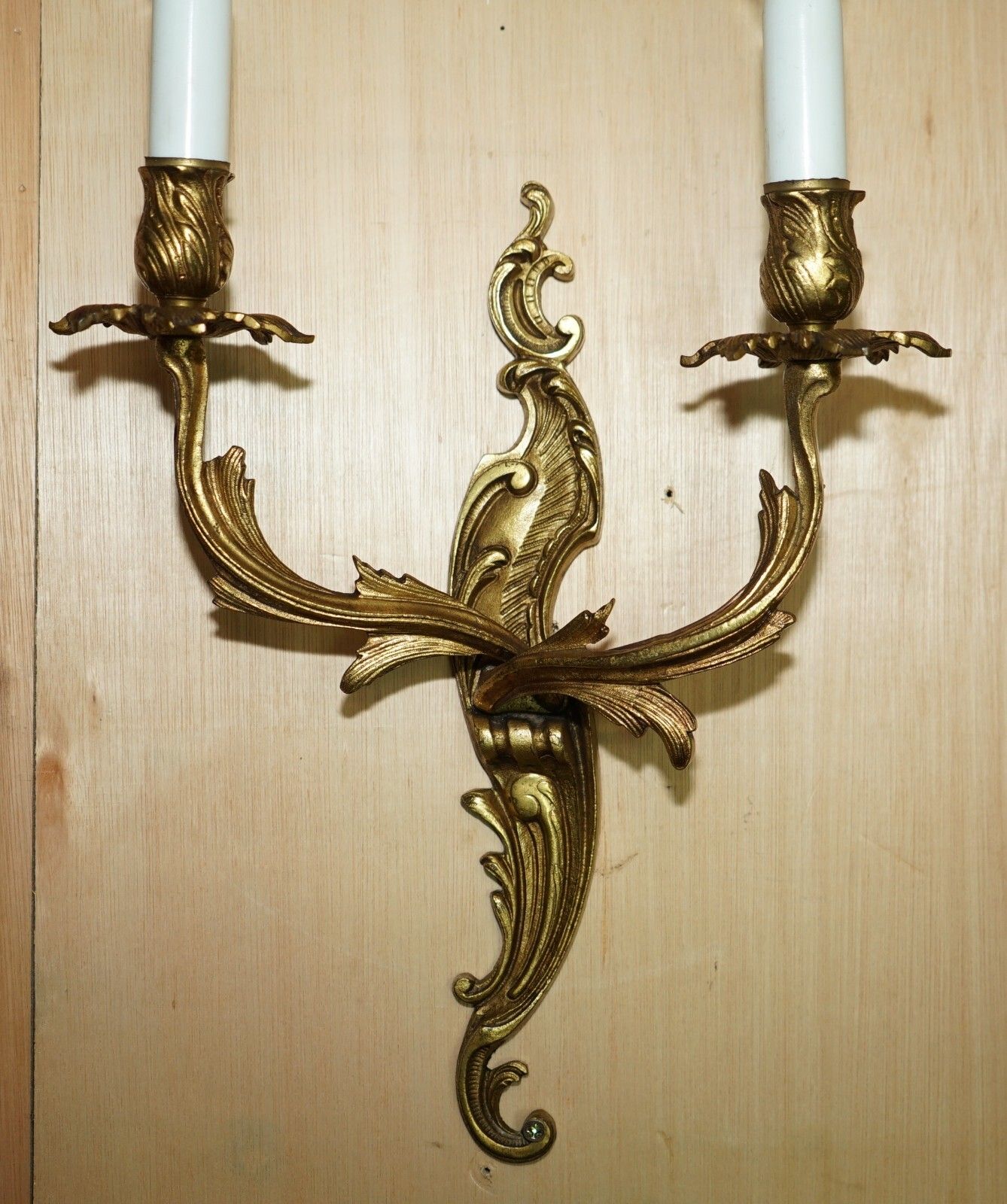 1450.0 Pair Of Stunning Antique French 1920's Gilt Bronzed Candle Sconce Wall Lights photo