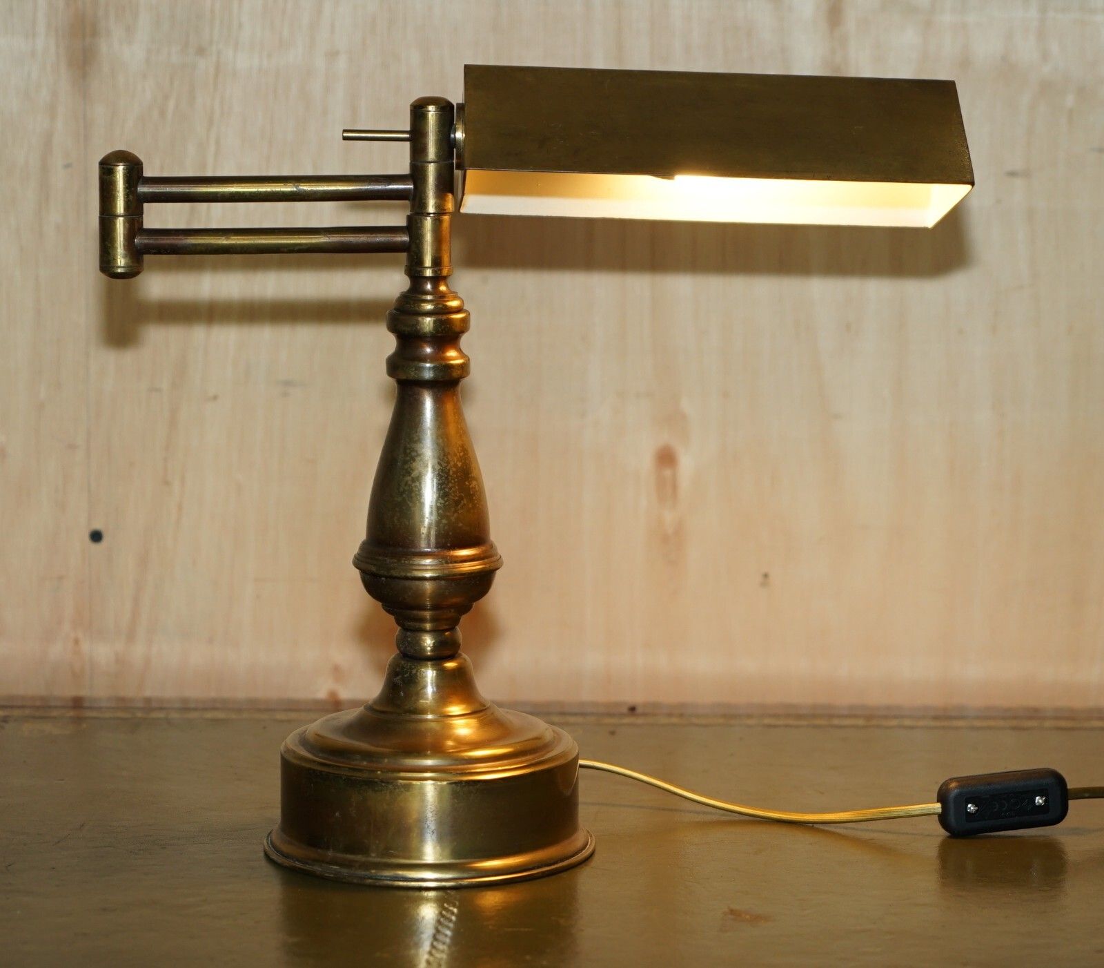 Large Very Heavy Original Ragot France Gilt Bronze Articulated Bankers Lamp photo for sale