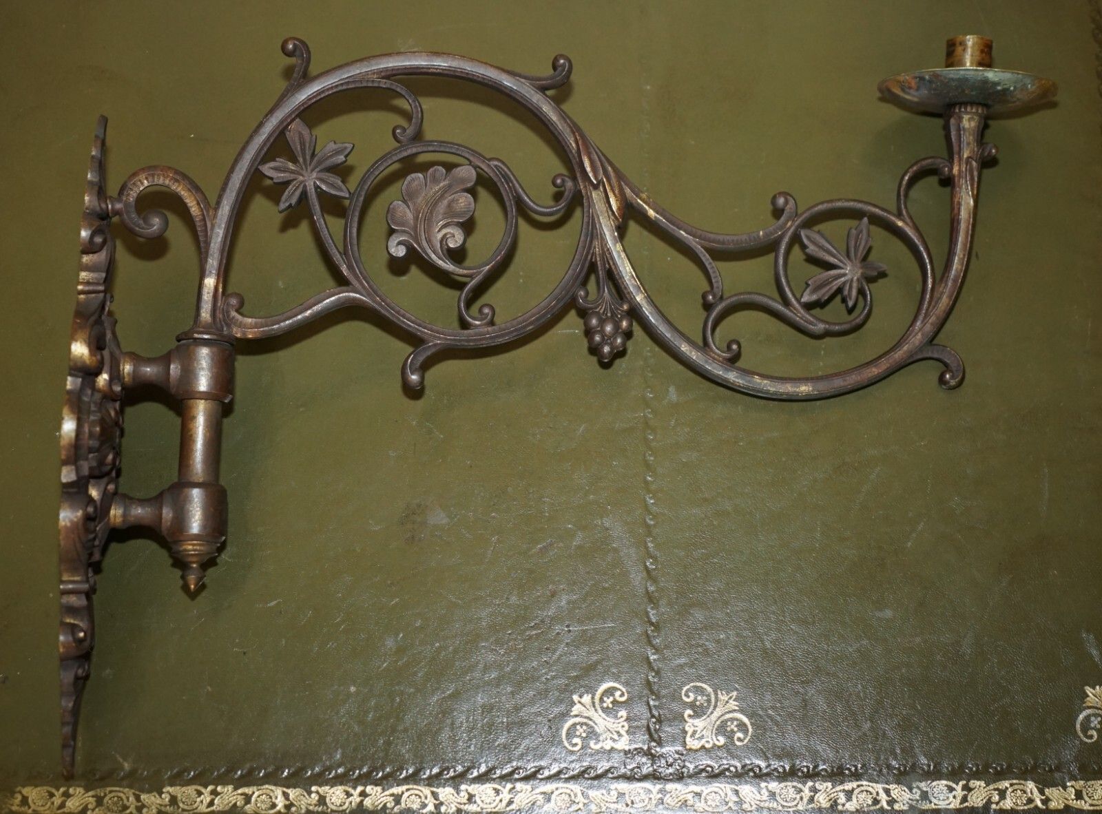 Home Decor Pair Of Stunning Antique Gilt Bronze Very Large Candle Sconce Wall Light Holders photo