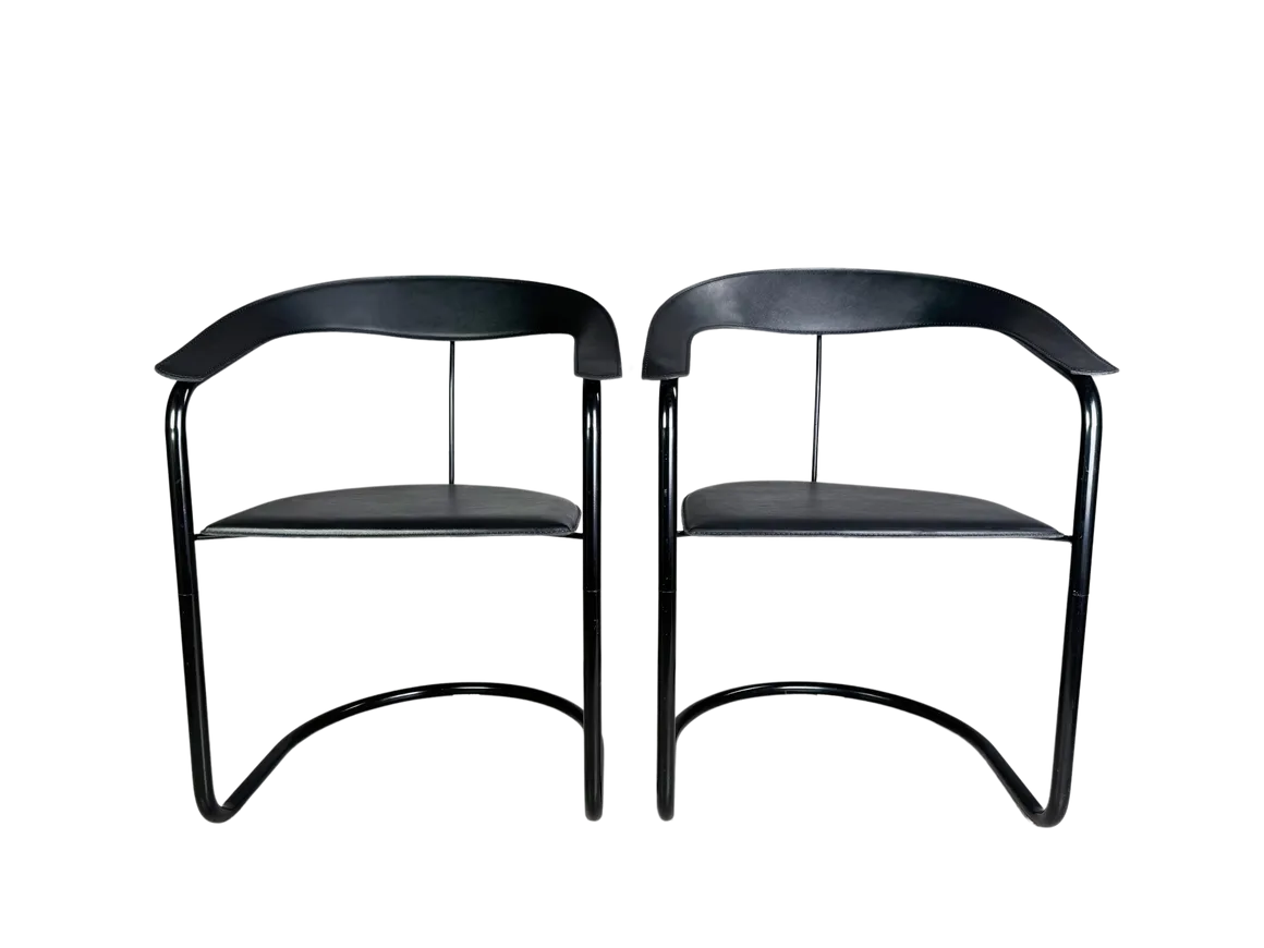 Set Of 2 Canasta Arrben Italy Chairs Design Vintage Cantilever
