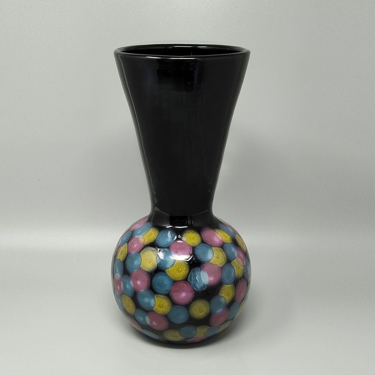 1980s Exquisited Handcrafted Polychrome Vase In Ceramic By Bizzirri. Made In Italy photo for sale