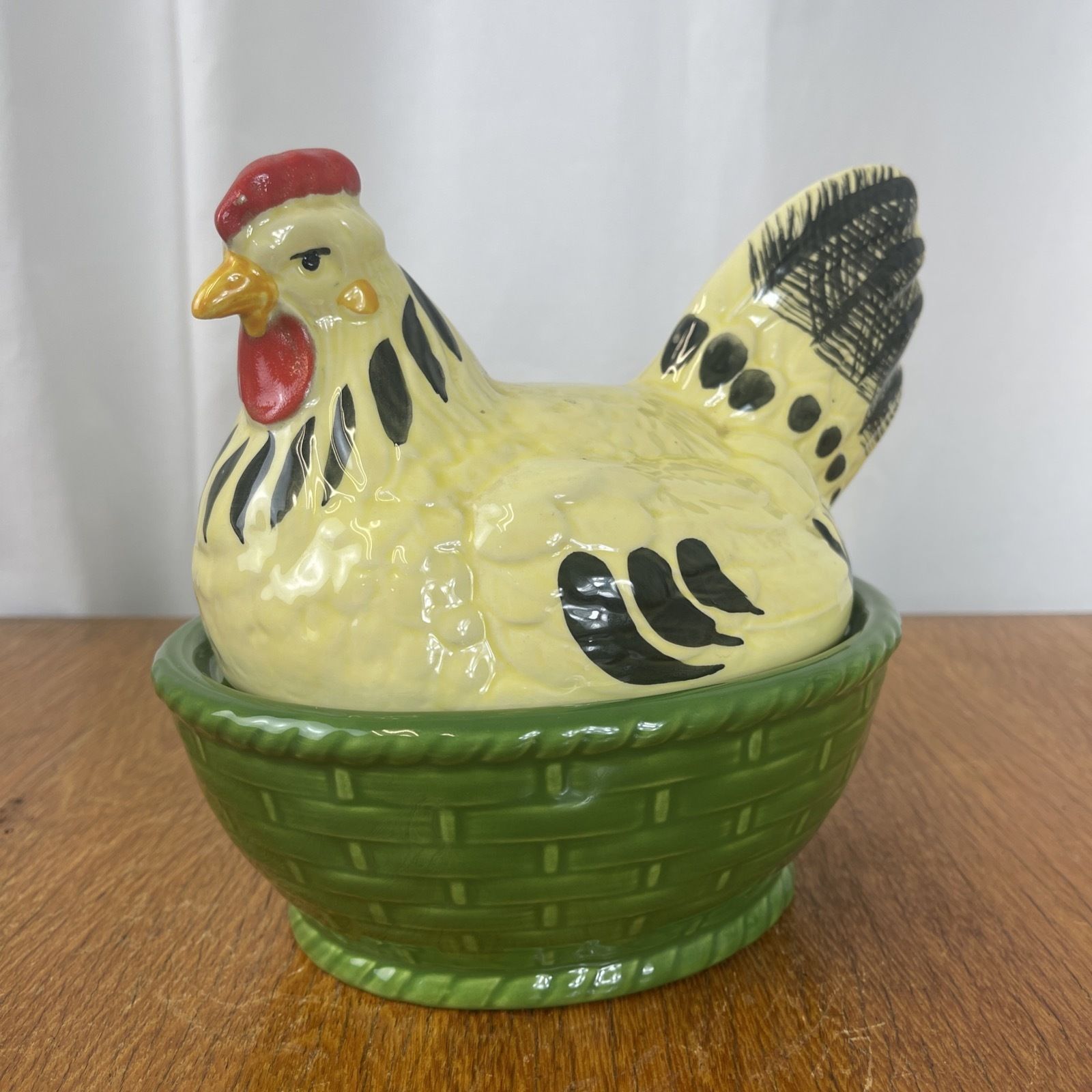 Ceramic Egg Holder Basket With Hood Rooster And Hen Hand Painted By Zellerkeramik 90s photo vinterior