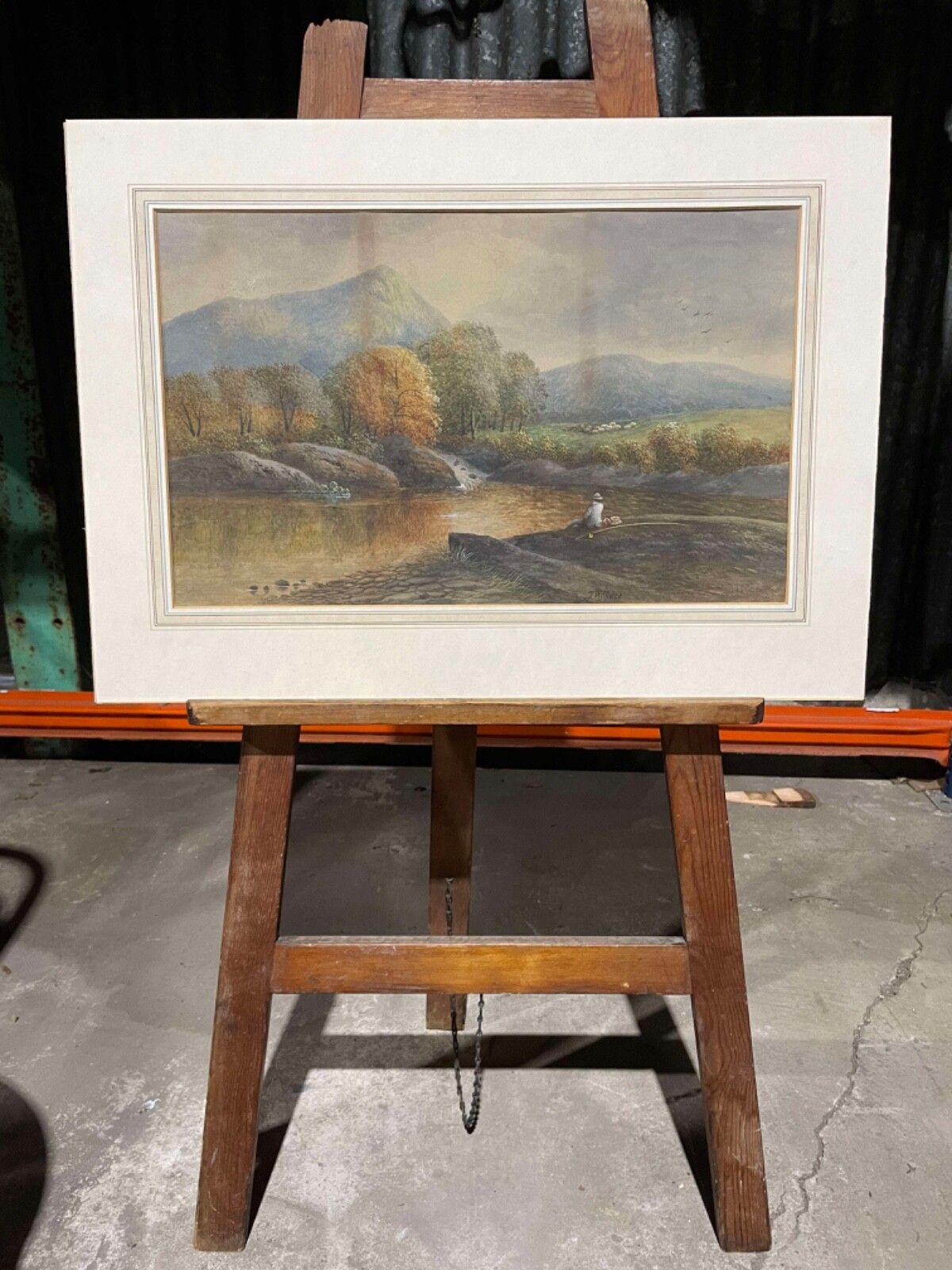 19th Century John Wallace English River Fishing Scene Oil On Board Painting. photo for sale