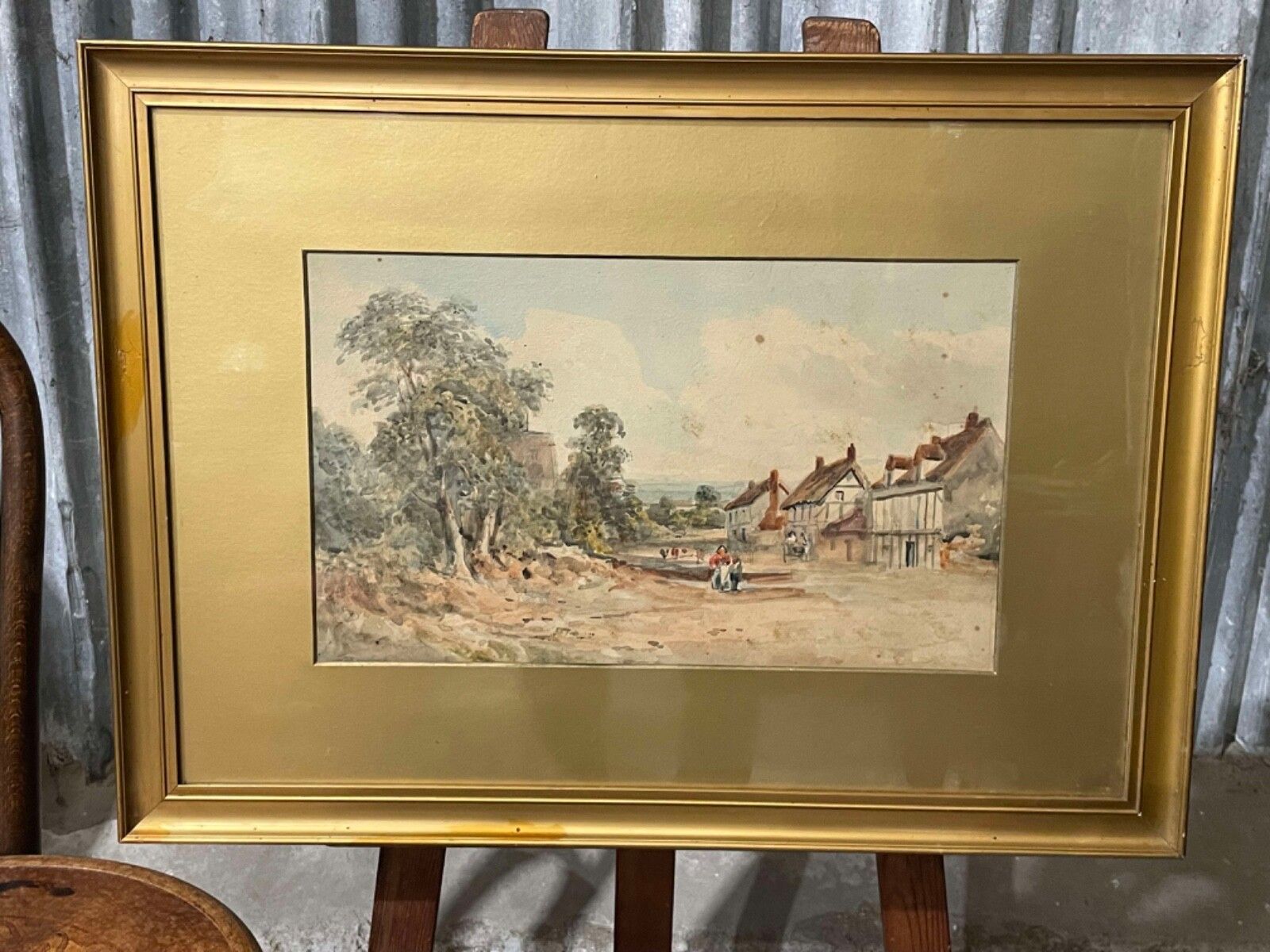 19th Century Alcester Village Warwickshire Watercolour Landscape Painting.