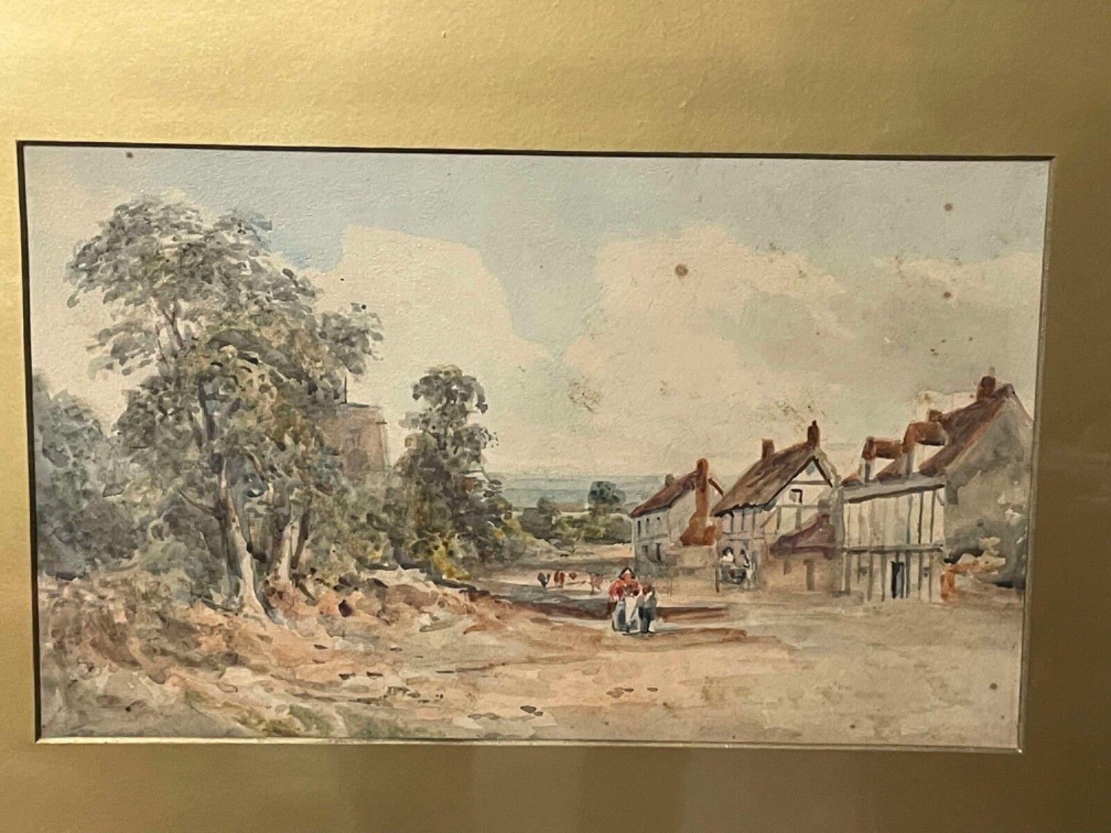 19th Century Alcester Village Warwickshire Watercolour Landscape Painting. photo Art
