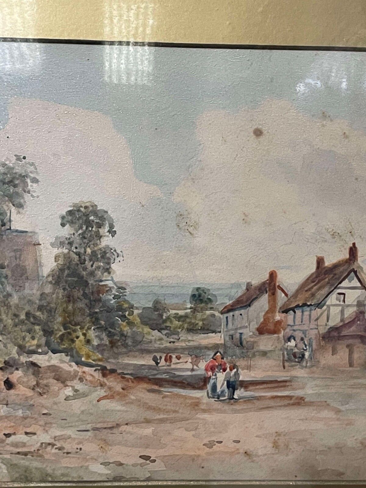 19th Century Alcester Village Warwickshire Watercolour Landscape Painting. photo buy