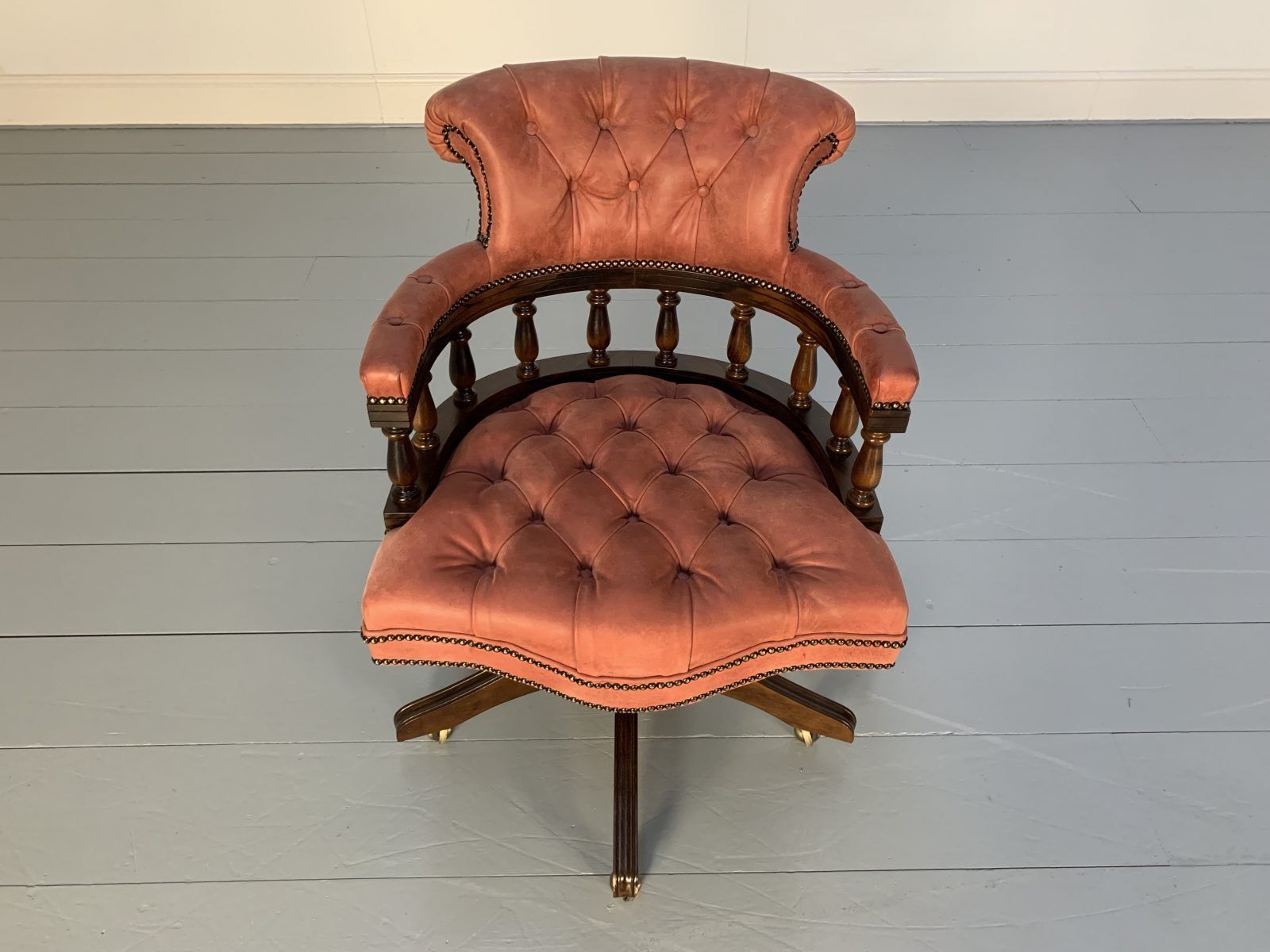 George Smith “Captain’s” Swivel Office Chair Armchair – In Pink Leather photo for sale