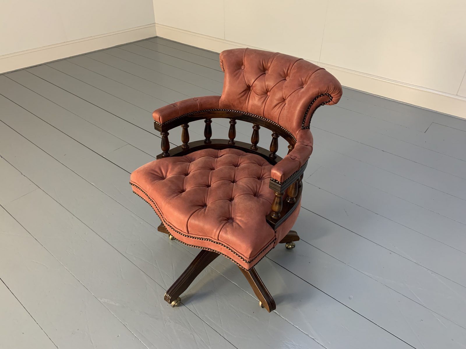 photo for sale George Smith “Captain’s” Swivel Office Chair Armchair – In Pink Leather