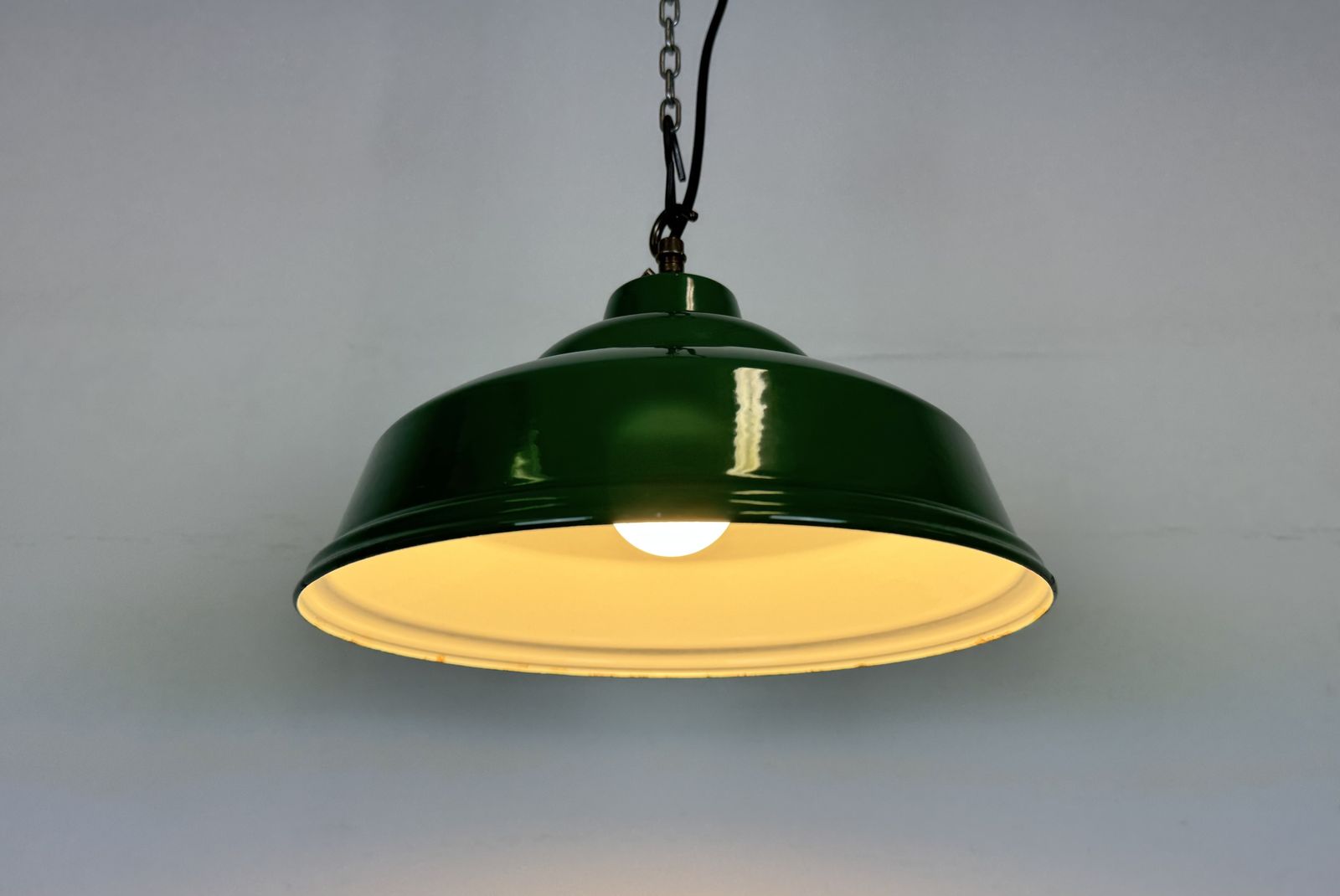 Industrial British Green Enamel Factory Pendant Lamp, 1960s photo Lighting