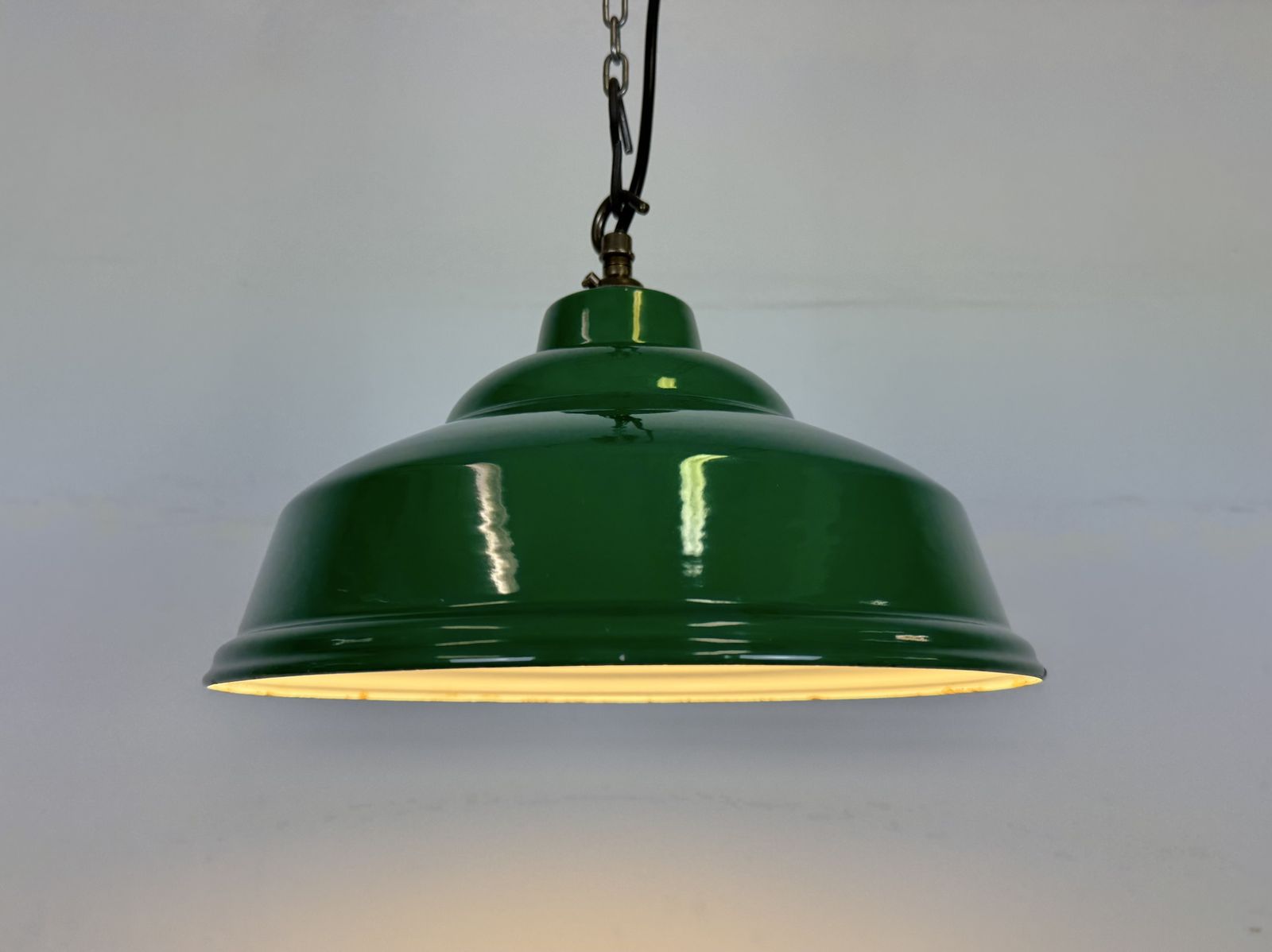 Industrial British Green Enamel Factory Pendant Lamp, 1960s photo buy