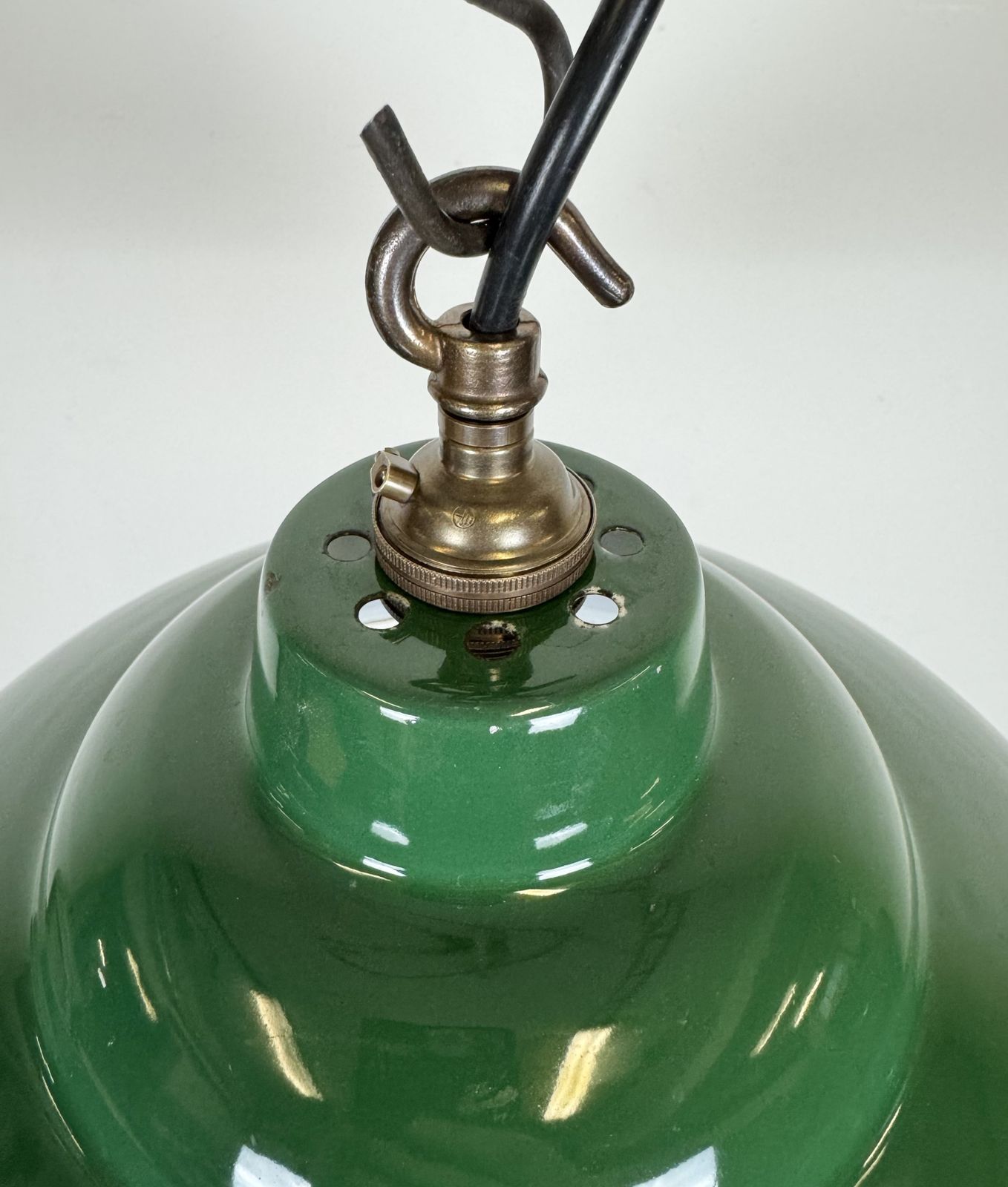 photo for sale Industrial British Green Enamel Factory Pendant Lamp, 1960s