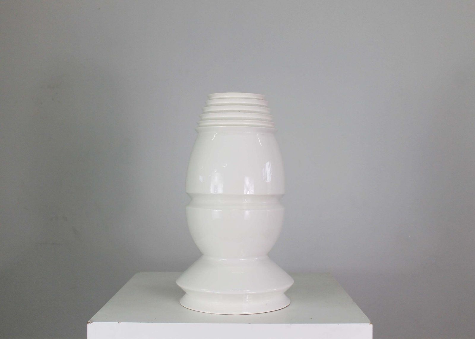 Sergio Asti Bbk Vase In White Enameled Ceramic Dated In 1980s Author's Proof photo furniture