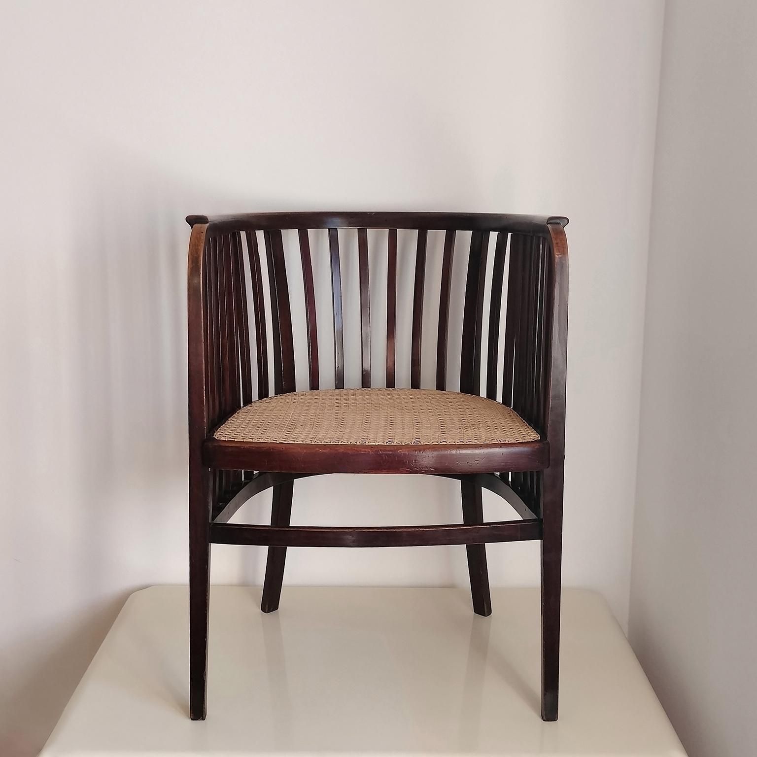 Marcel Kammerer Original Gerbruder Thonet Armchair Model 6522 In Beech And Cane 1909 photo for sale