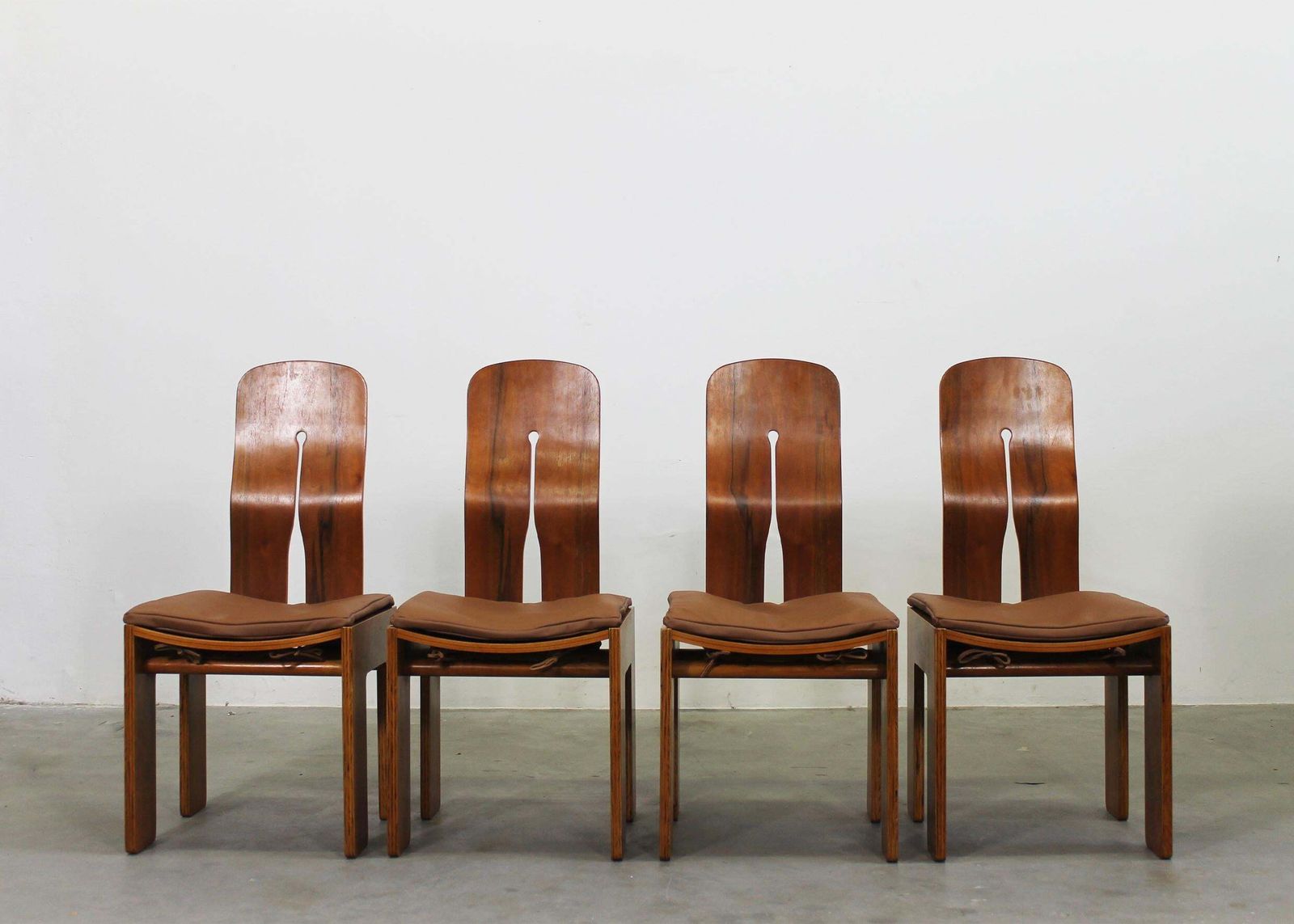 Carlo Scarpa Set Of Four 1934 756 In Wood With Leather Cushion By Bernini 1977 photo furniture