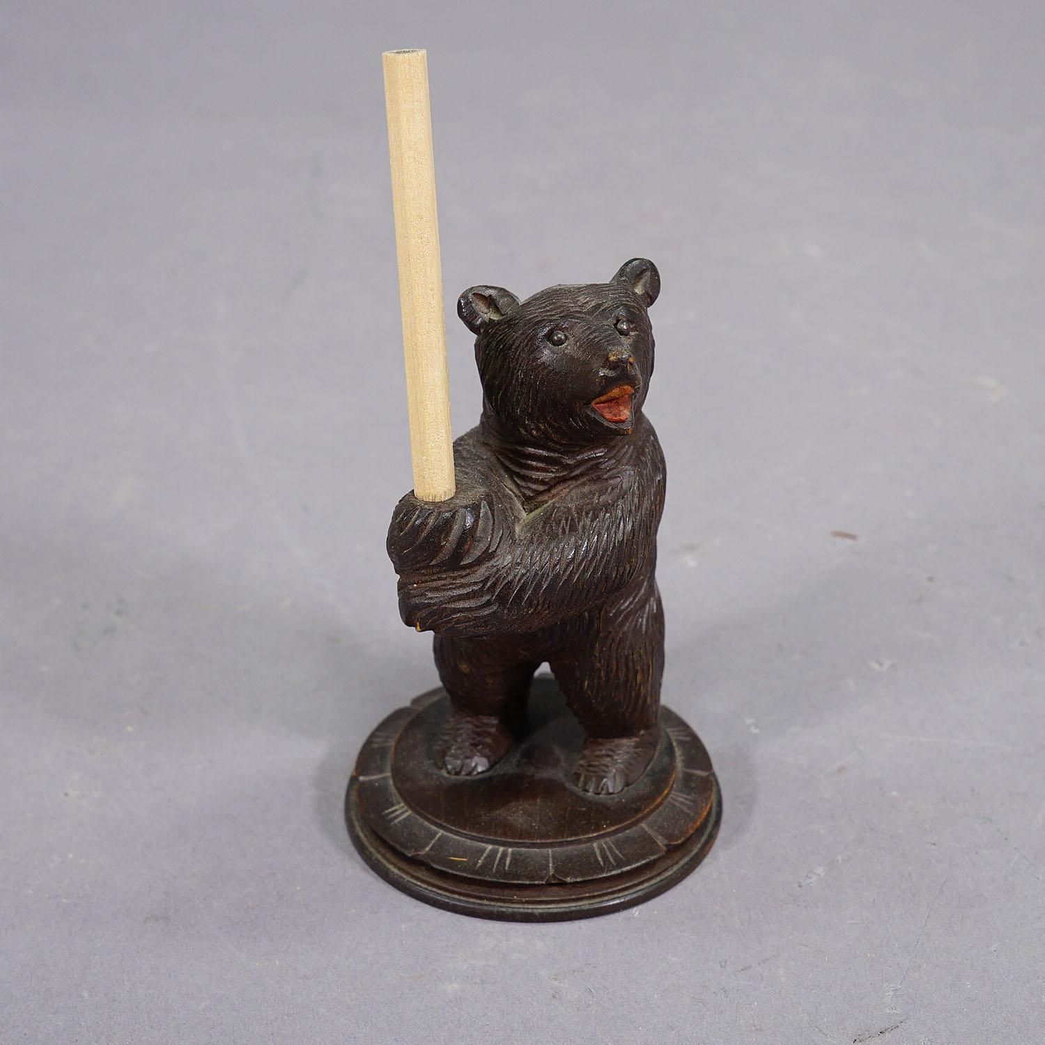 A Wooden Carved Black Forest Pen Holder With Bear Ca. 1930 photo furniture