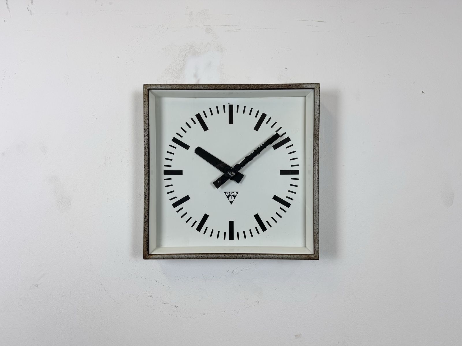 Grey Rusty Industrial Square Wall Clock From Pragotron, 1970s photo furniture