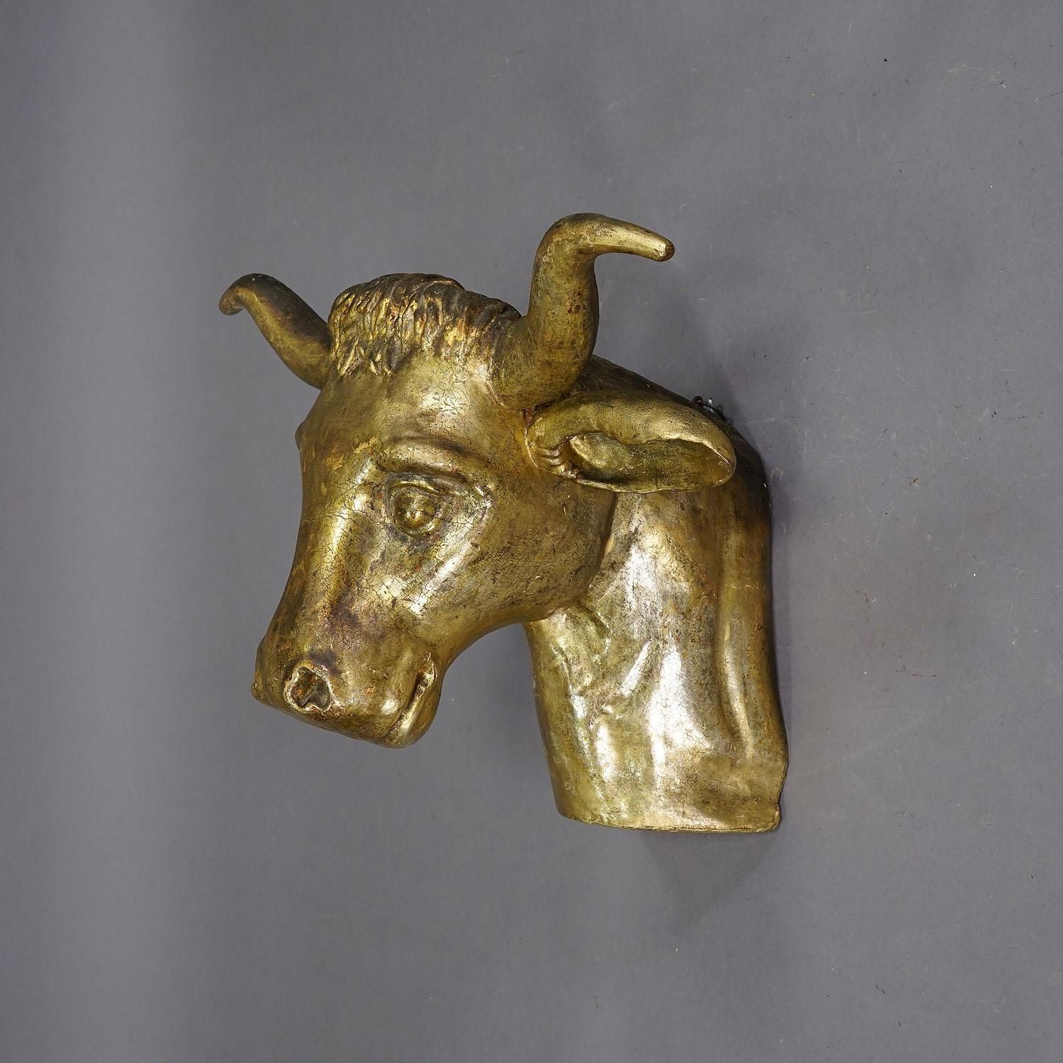 Antique Wooden Carved Gilded Bull's Head Ca. 1840s photo furniture