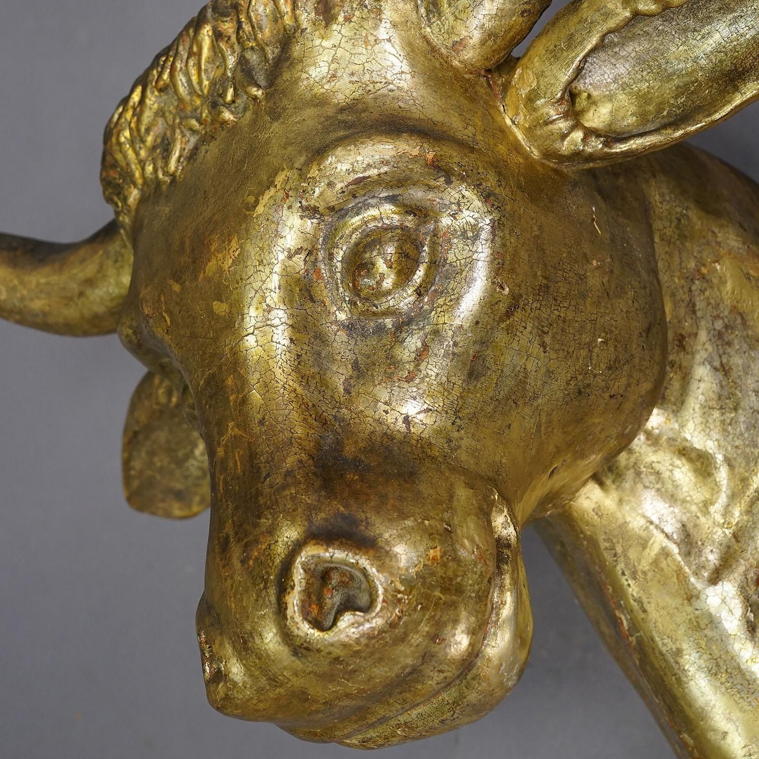 Antique Wooden Carved Gilded Bull's Head Ca. 1840s photo Art