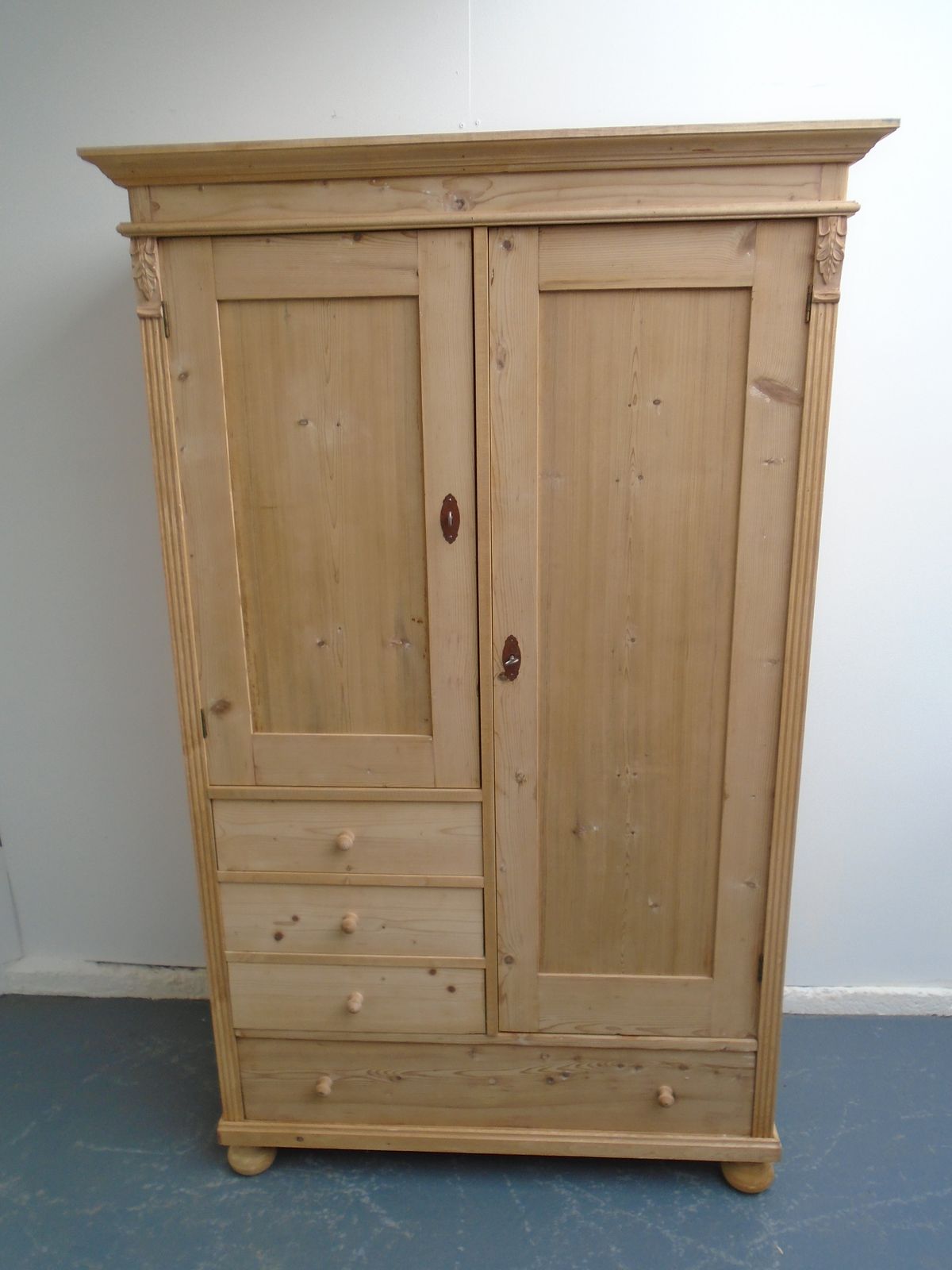 A One Piece Antique Pine Child's / Holiday Let Wardrobe To Wax/Paint photo for sale