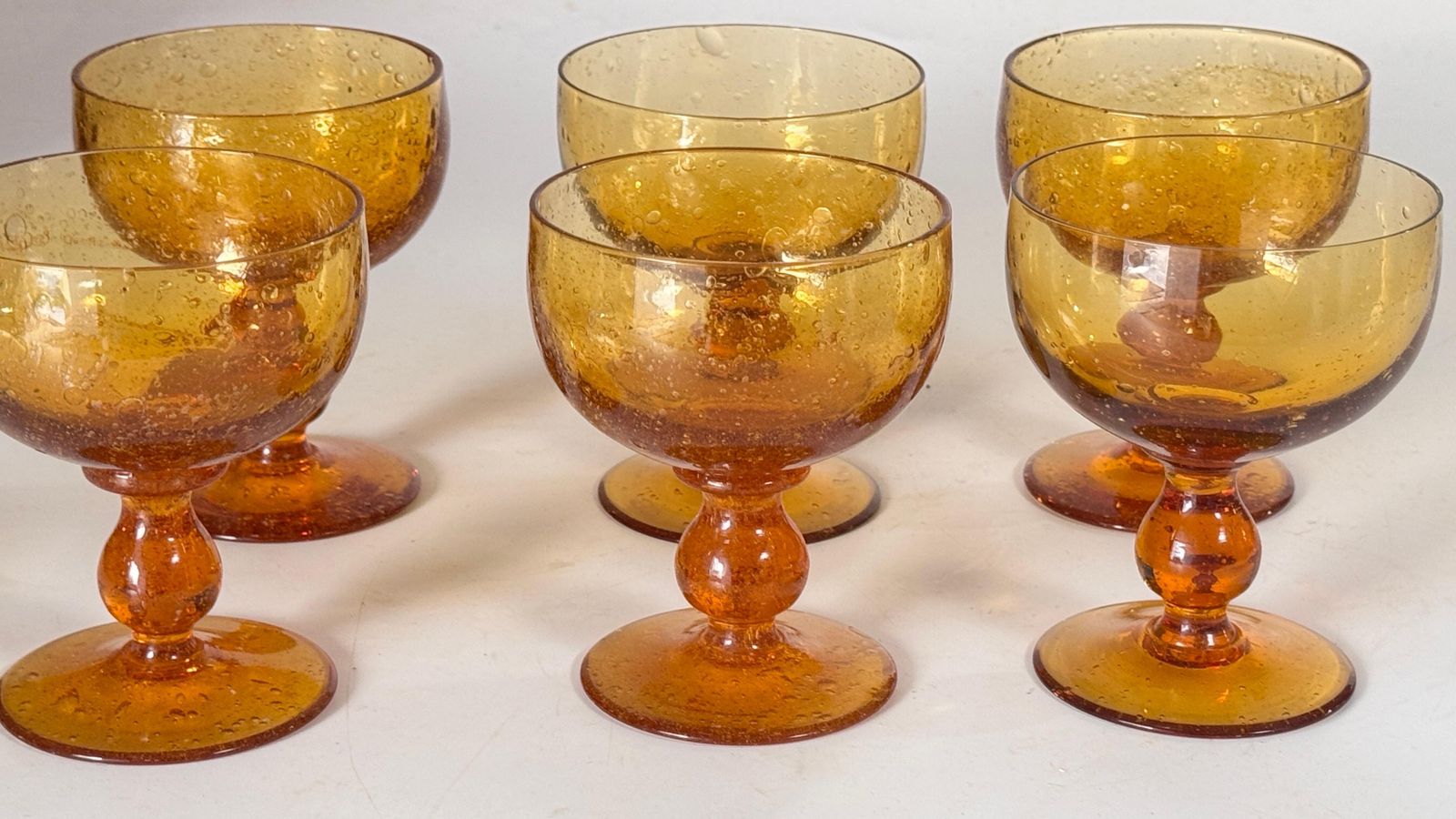 photo for sale 1970s Biot Glass Fruit Bowl & Cocktail Set, Yellow Orange Bubble Glass France