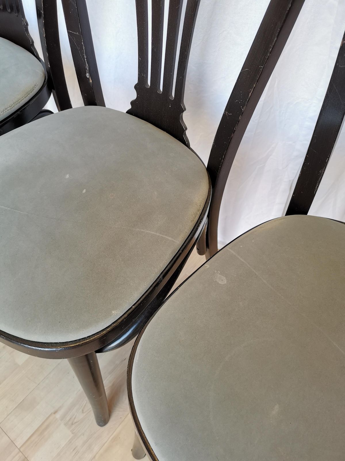 photo for sale 1 Of 6 Vintage Dining Chairs By Stol Kamnik Original / 1970s Yugoslavia / Mid Century Black Wooden Dine Chair With Gray Fabric Seat