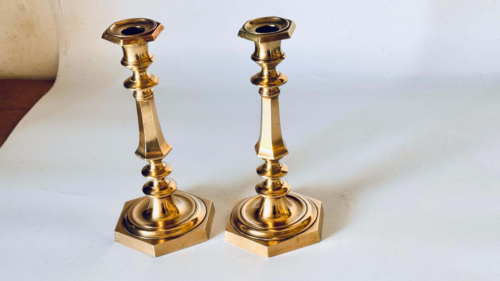 Home Decor Pair Of 19th Century French Gilded Bronze Candlesticks Octagonal Base photo