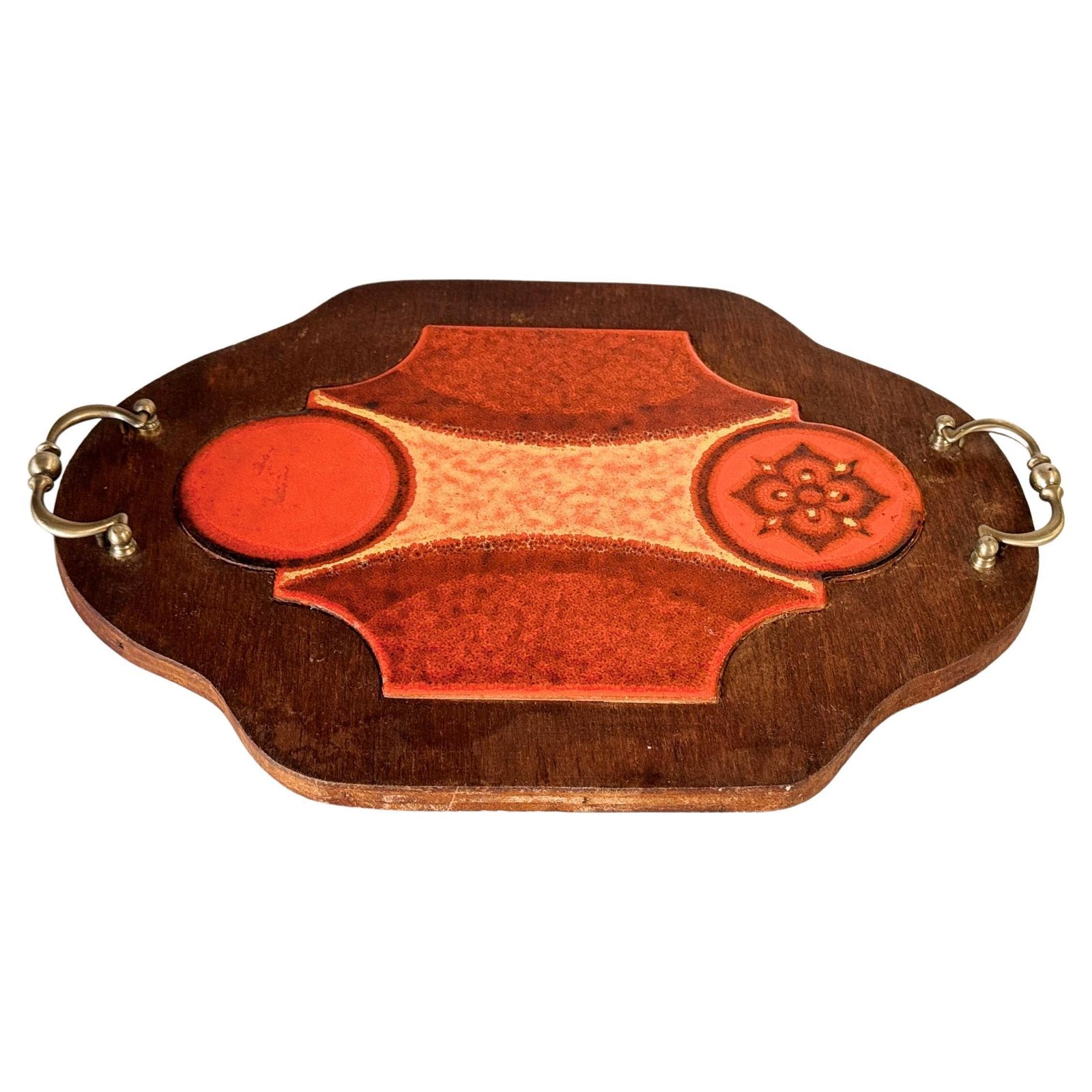 Rustic Wooden Serving Tray With Ceramic Tiles And Metal Handles French Provencal