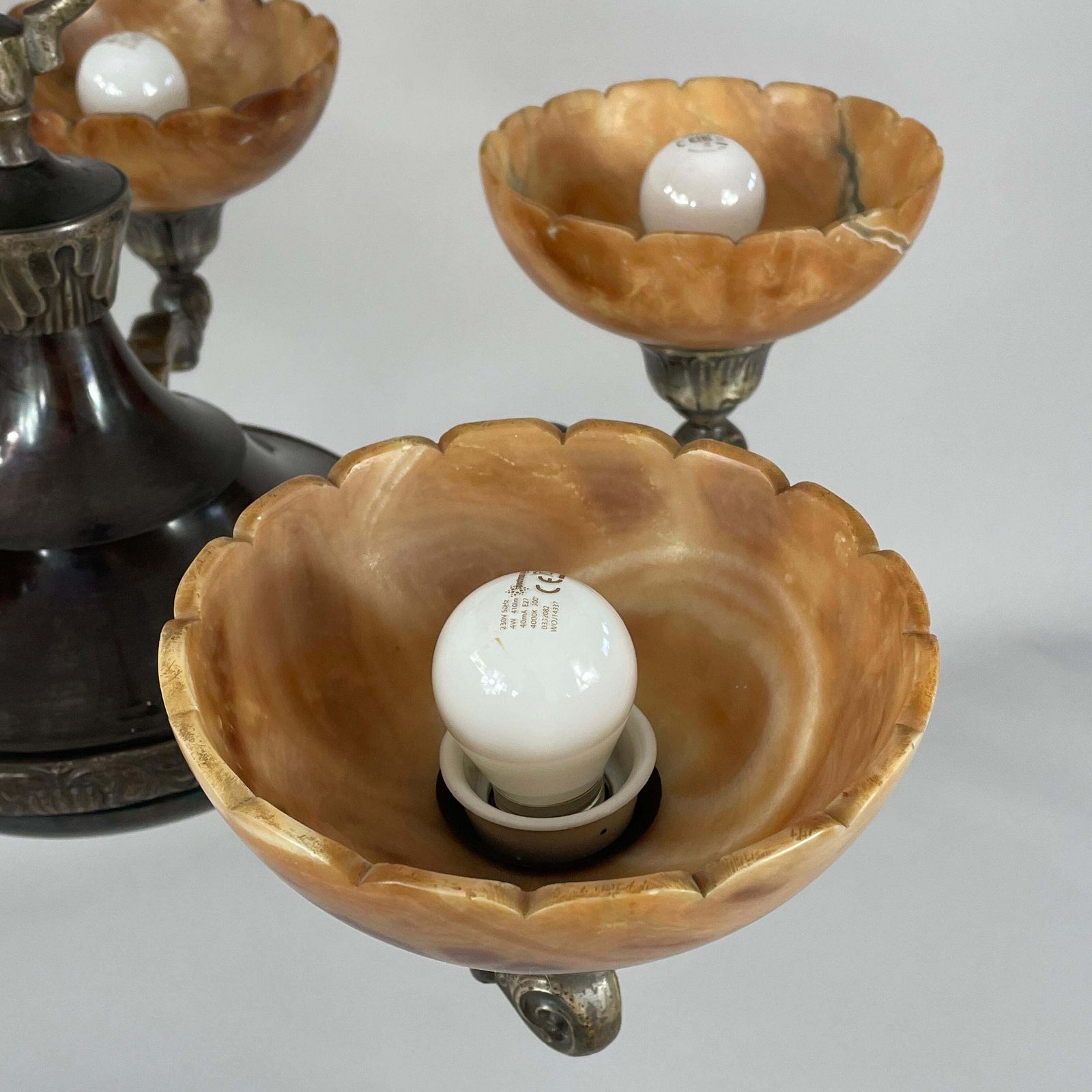 photo furniture Nickel Plated Brass & Alabaster 5 Light Chandelier, Sweden 1920s To 1930s