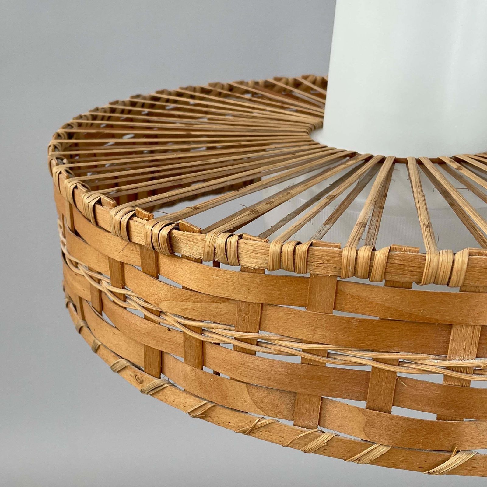 photo furniture Rattan & Frosted Glass Pendant By Doria, Germany 1960s