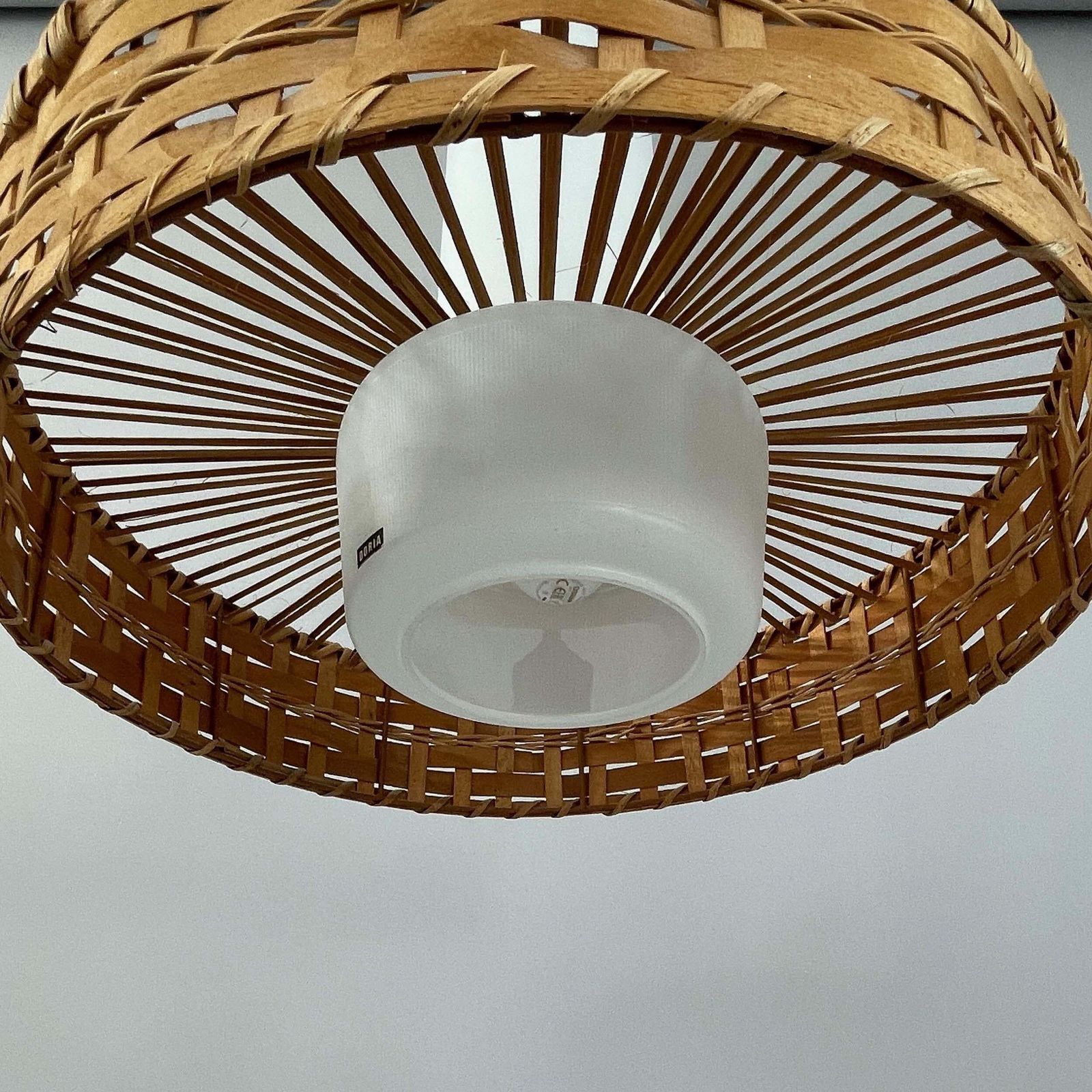Lighting Rattan & Frosted Glass Pendant By Doria, Germany 1960s photo