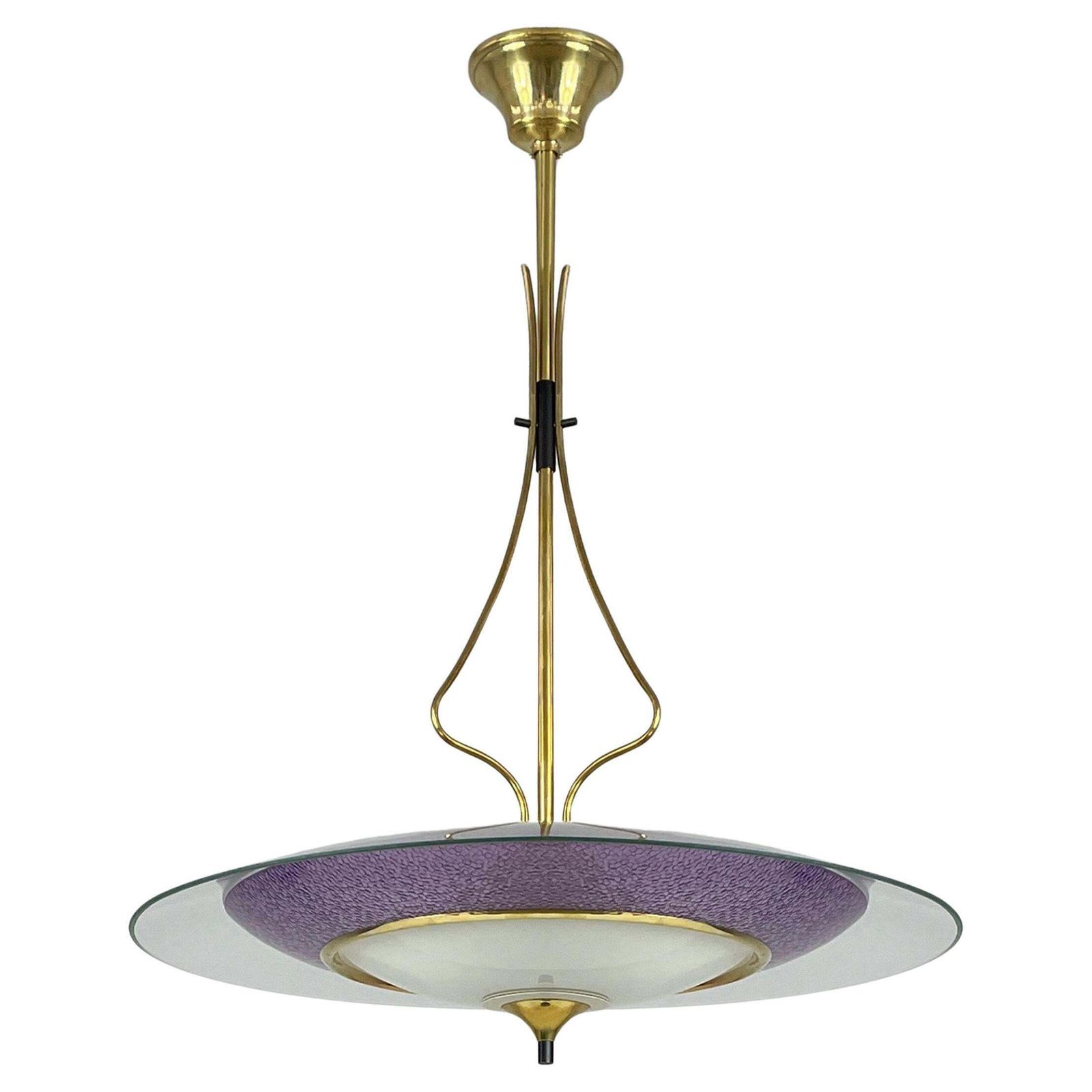 Pietro Chiesa Fontane Arte Style Glass & Brass Chandelier, Italy 1950s
