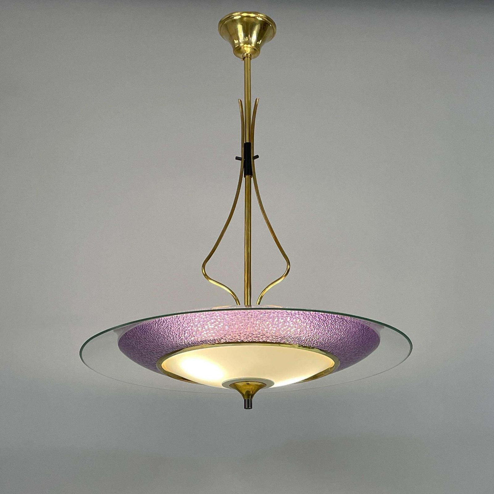 Pietro Chiesa Fontane Arte Style Glass & Brass Chandelier, Italy 1950s photo 3868.0