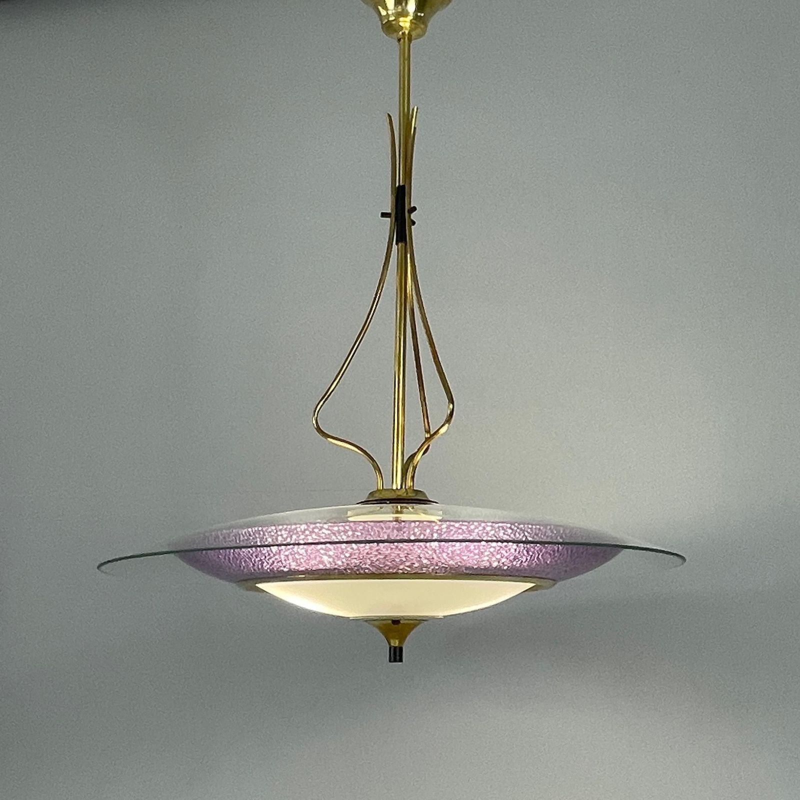 photo vintage Pietro Chiesa Fontane Arte Style Glass & Brass Chandelier, Italy 1950s