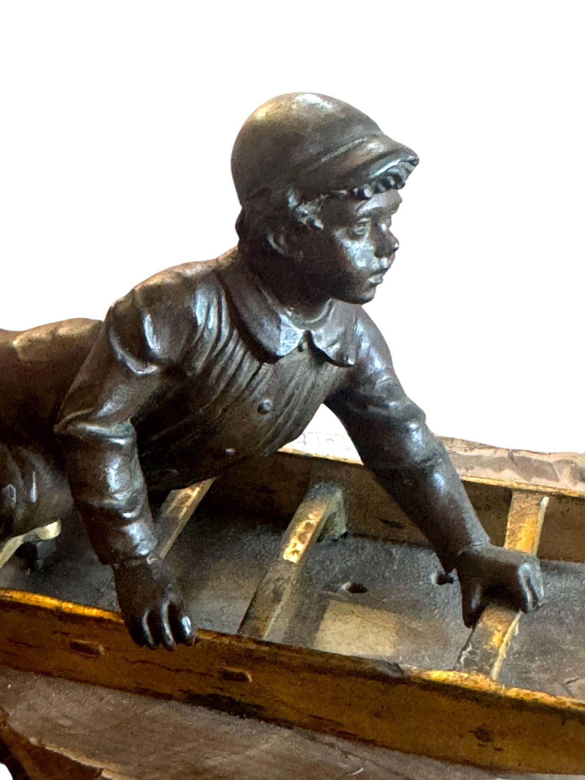 An Early 20th Century French Bronze Figure Of A Young Boy On A Toboggan photo vinterior