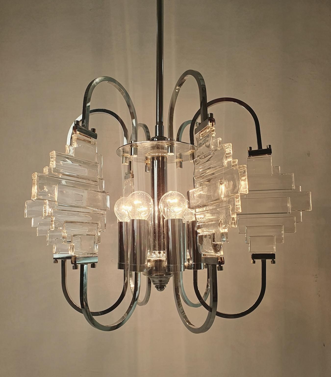 Chandelier By Sciolari In Glass And Chrome, Italy, 1960 photo 1483.0