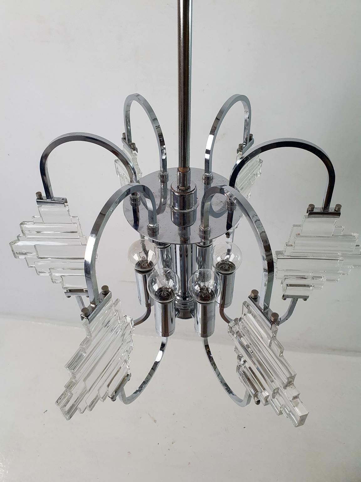 Chandelier By Sciolari In Glass And Chrome, Italy, 1960 photo vintage