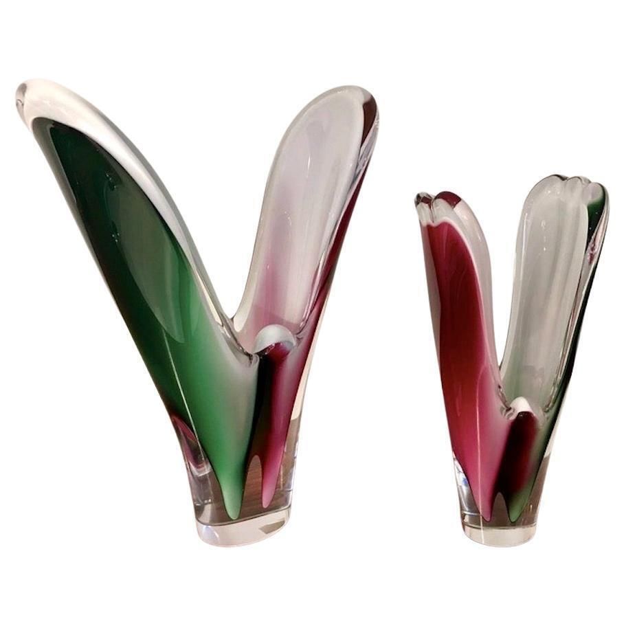 Pair Of Paul Kedelv For Flygsfors Coquille Crystal Vases