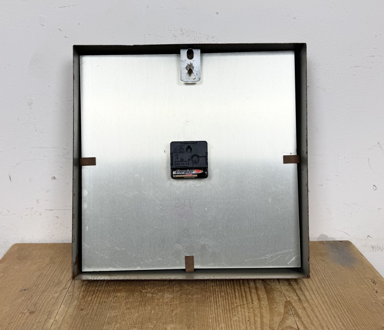 Grey Rusty Industrial Square Wall Clock From Pragotron, 1970s photo buy