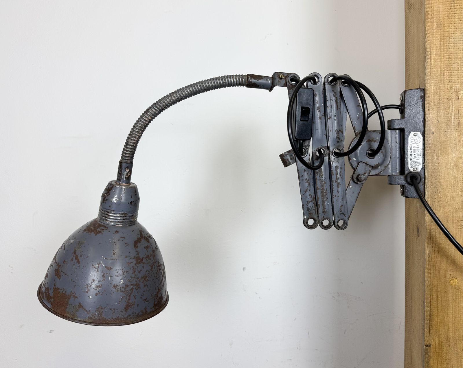 269.0 Grey Industrial Scissor Wall Lamp From Elektroinstala, 1960s photo
