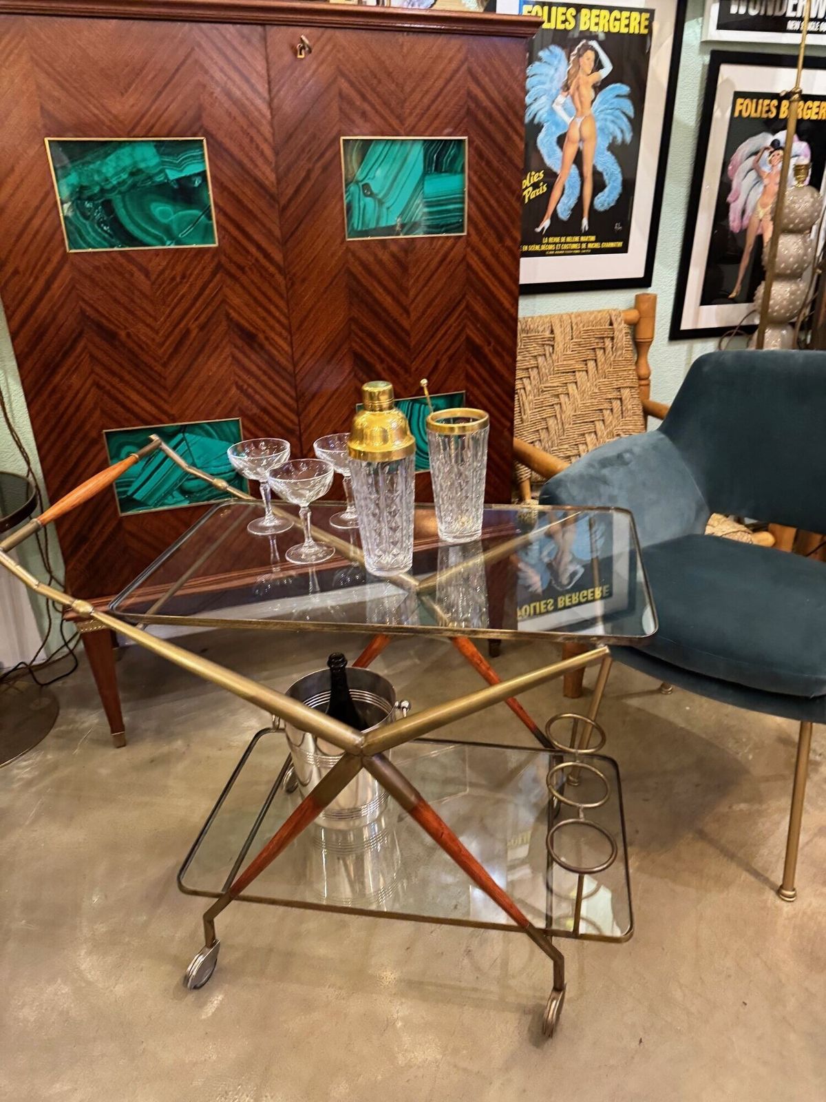 An Italian 1950s Brass And Lacquered Wood Bar Trolley By Cesare Lacca photo furniture
