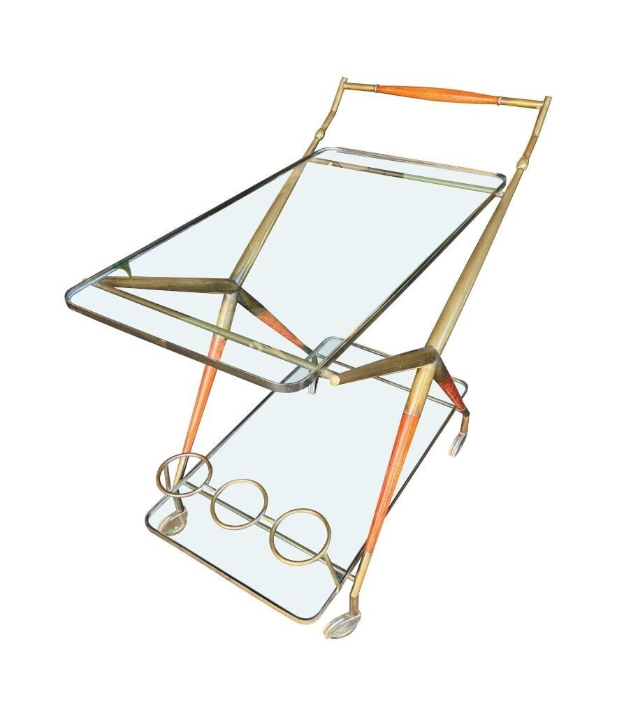 An Italian 1950s Brass And Lacquered Wood Bar Trolley By Cesare Lacca photo for sale