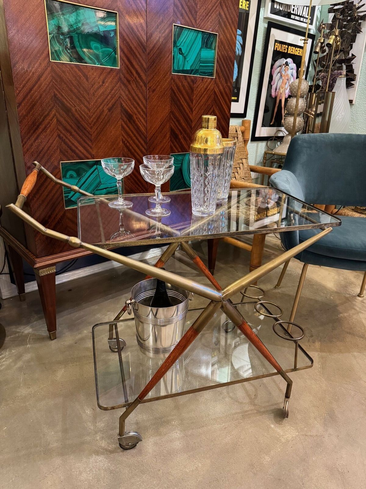 An Italian 1950s Brass And Lacquered Wood Bar Trolley By Cesare Lacca photo Furniture