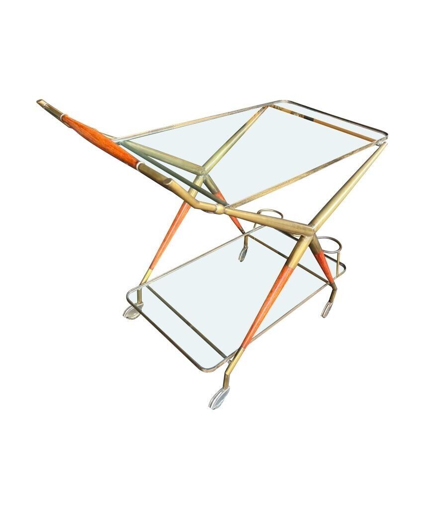 Furniture An Italian 1950s Brass And Lacquered Wood Bar Trolley By Cesare Lacca photo