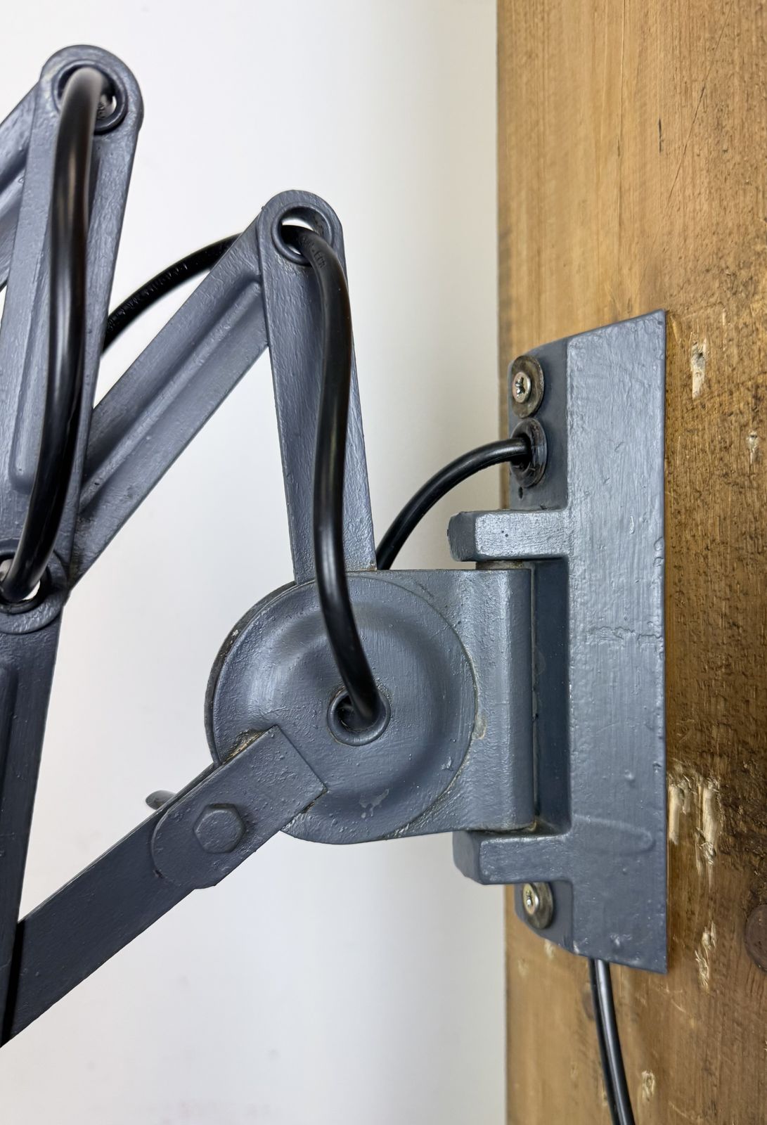 Grey Painted Industrial Scissor Wall Lamp, 1960s photo Lighting