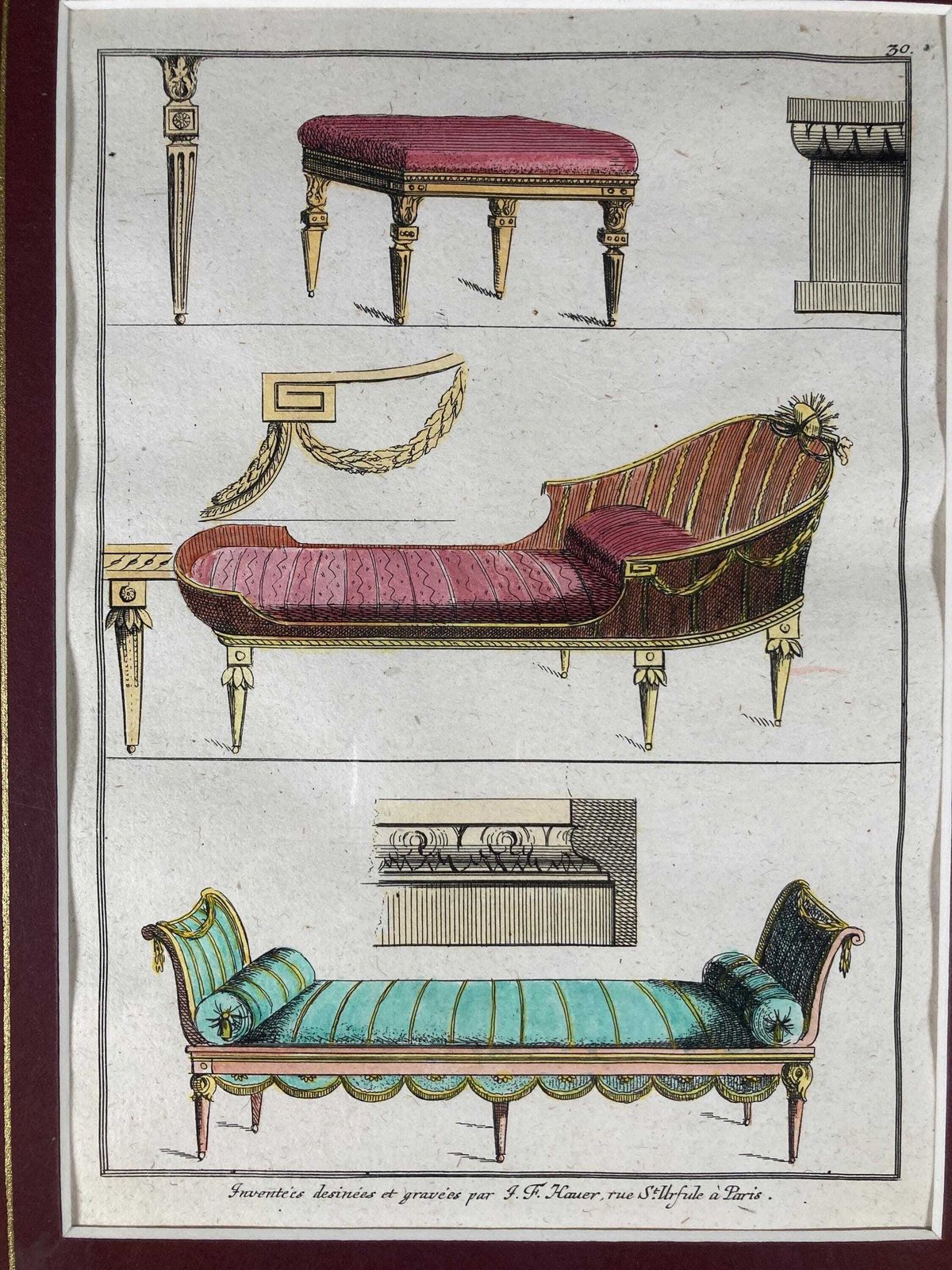 Rare Collectable Authentic 18th Century Antique Furniture Design Engraving   Perfect For Antiques Collectors & Art Lovers photo furniture