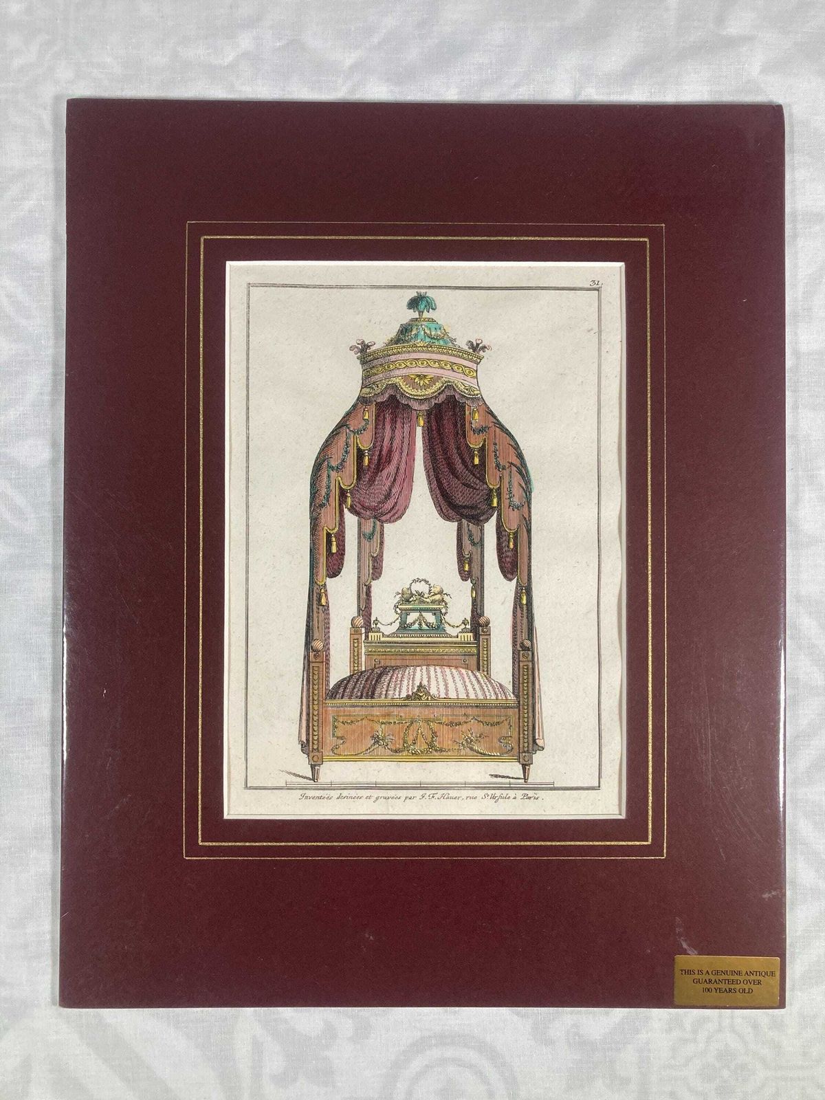Rare Collectable Authentic 18th Century Antique Furniture Design Engraving   Perfect For Antiques Collectors & Art Lovers